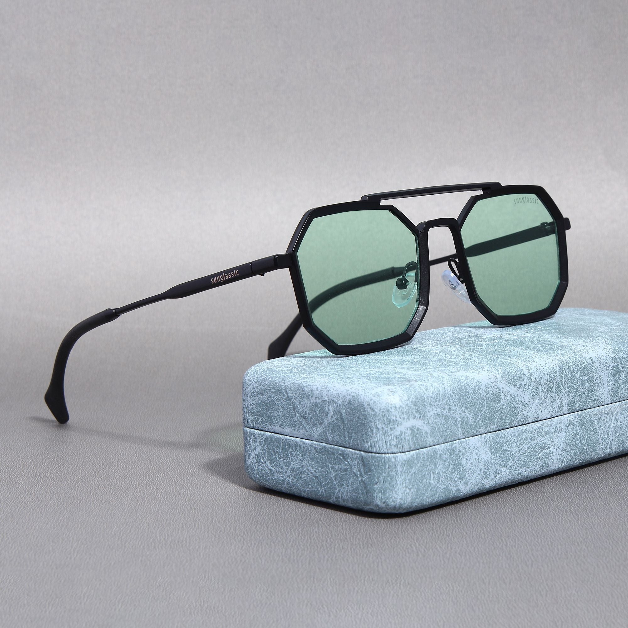Commando Black Green Edition Octagon Sunglasses by Sunglassic