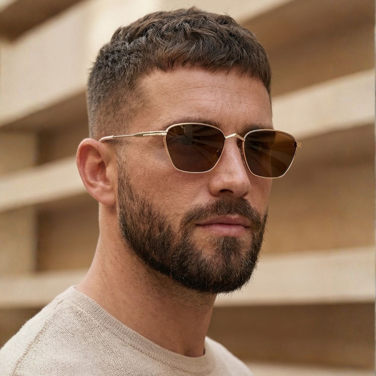 Andreas Gold Brown Edition Trapezoid Sunglasses