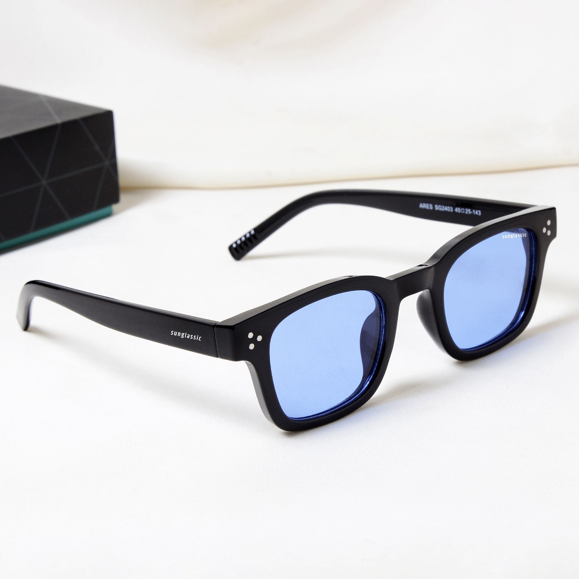 Ares Black Blue Square Sunglasses