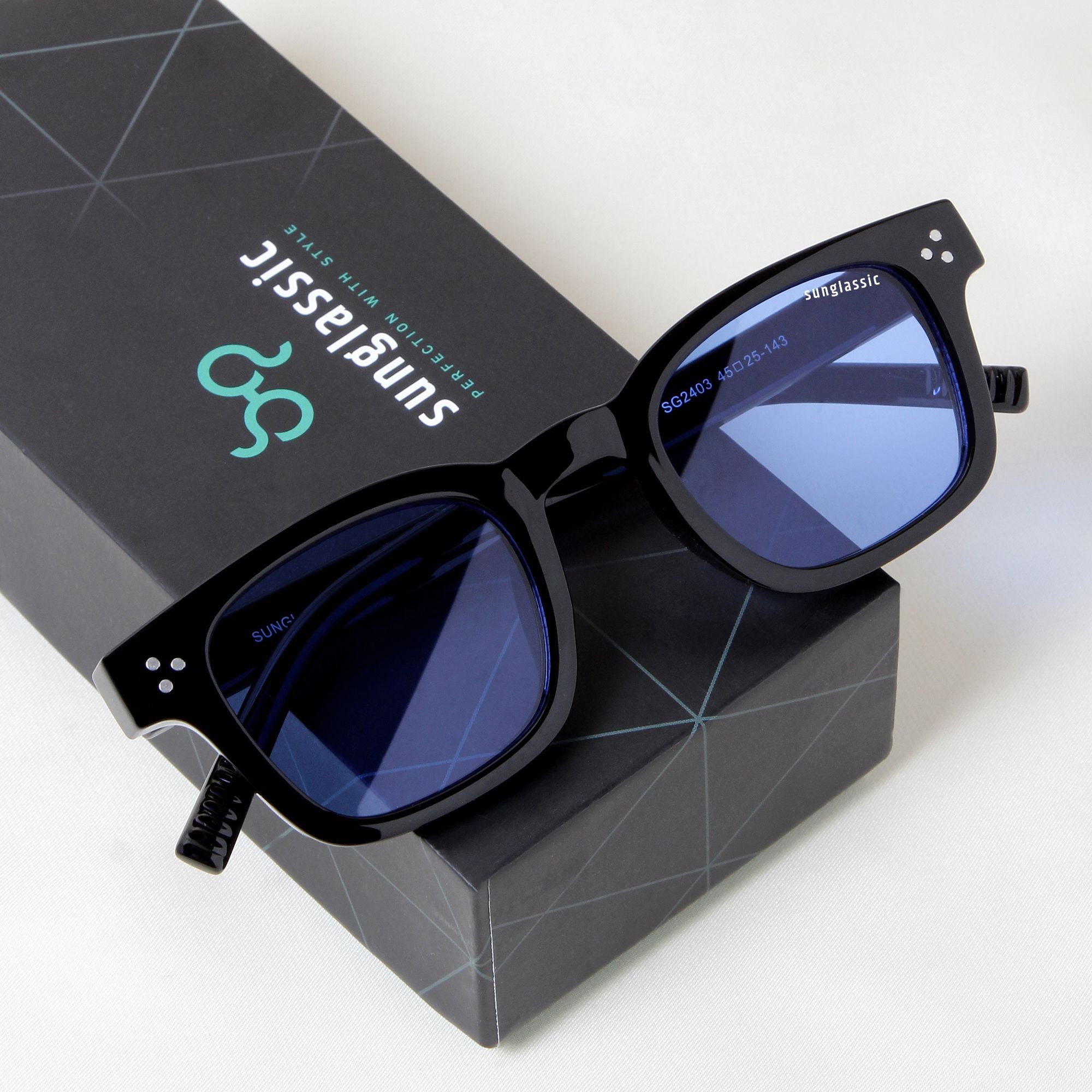 Ares Black Blue Square Sunglasses