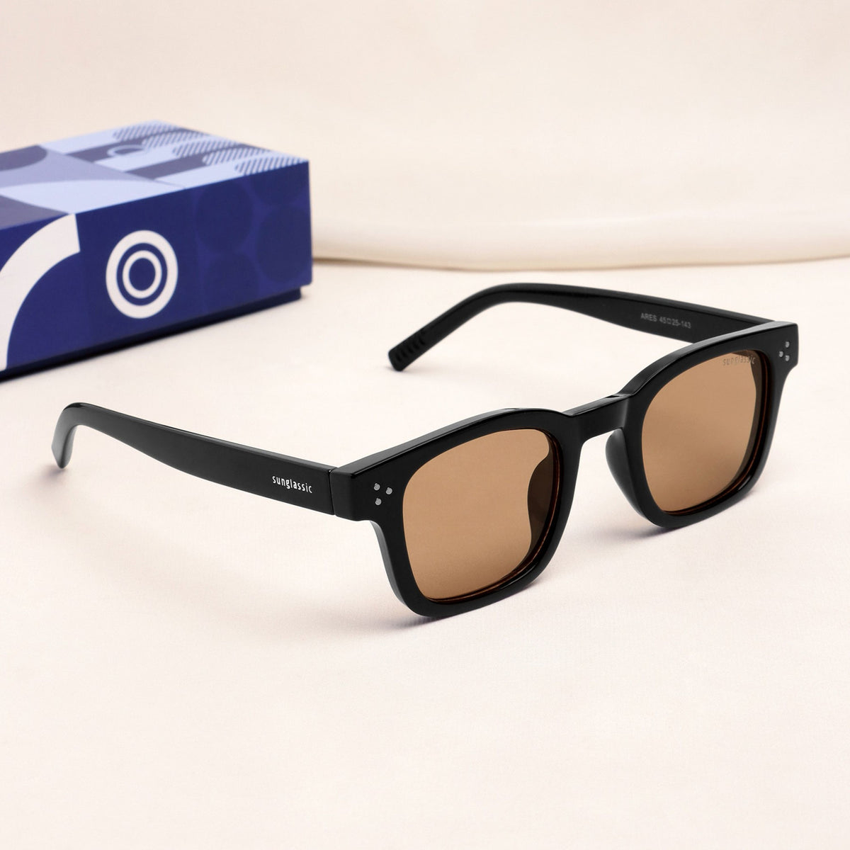 Ares Black Brown Square Sunglasses