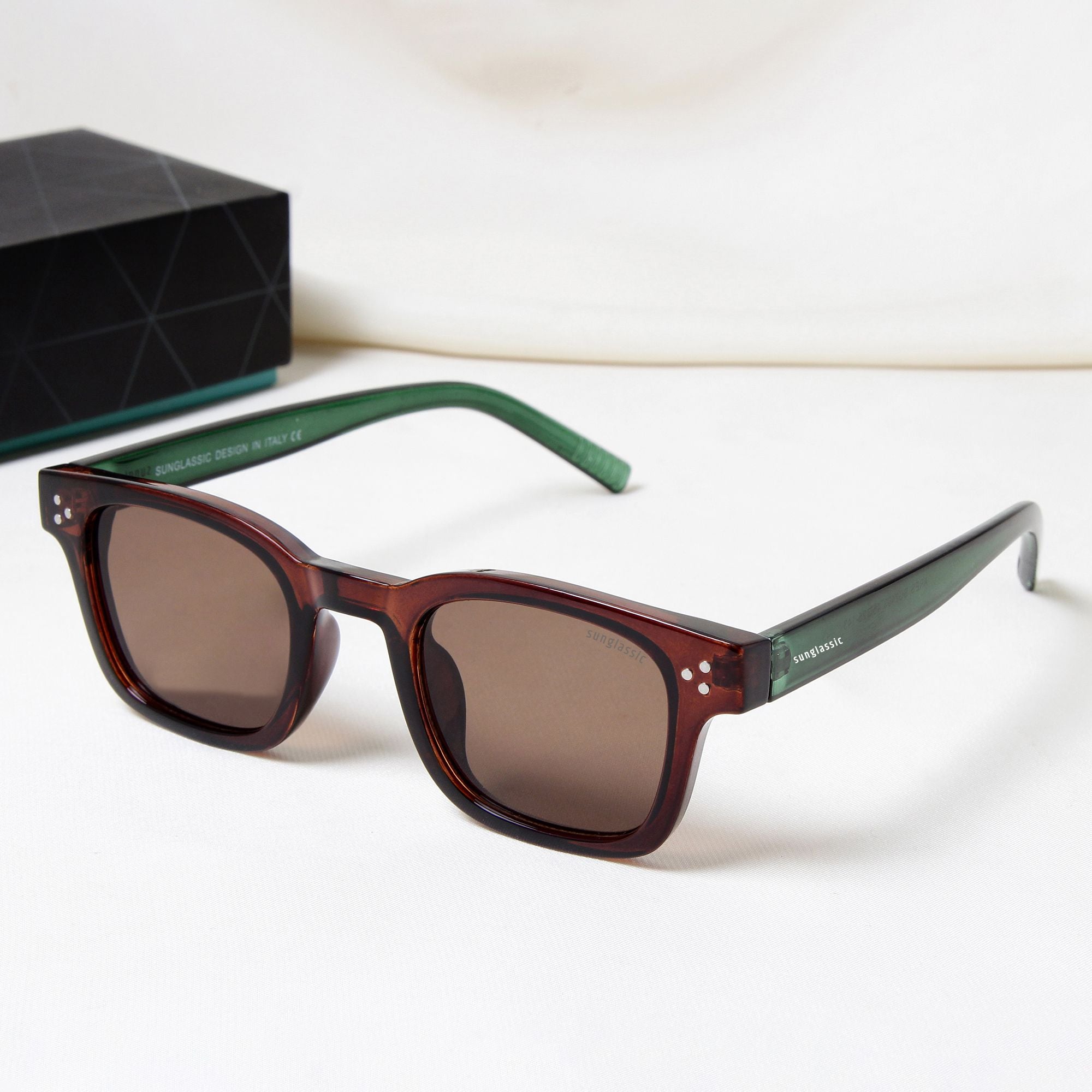 Ares Green Brown Square Sunglasses