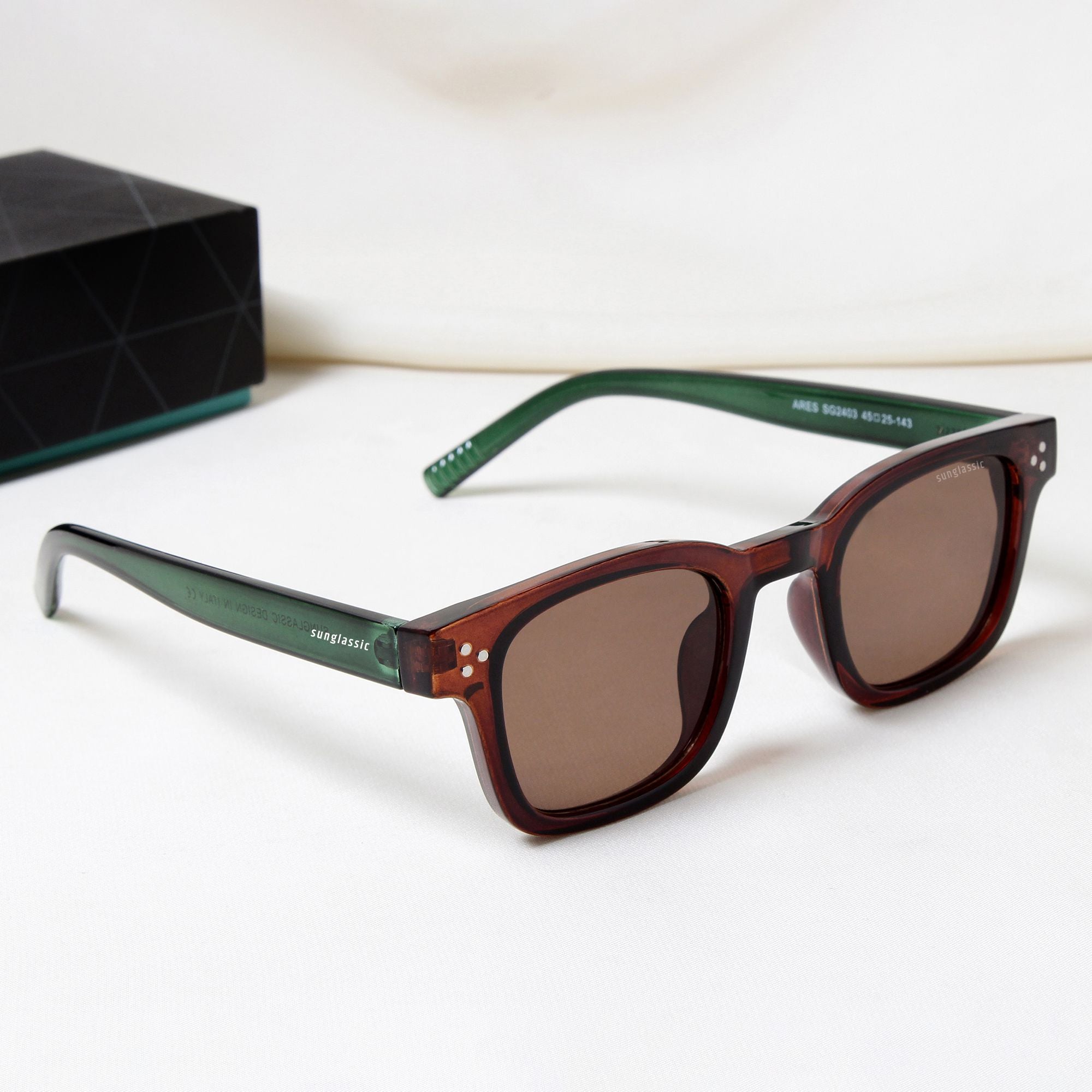 Ares Green Brown Square Sunglasses