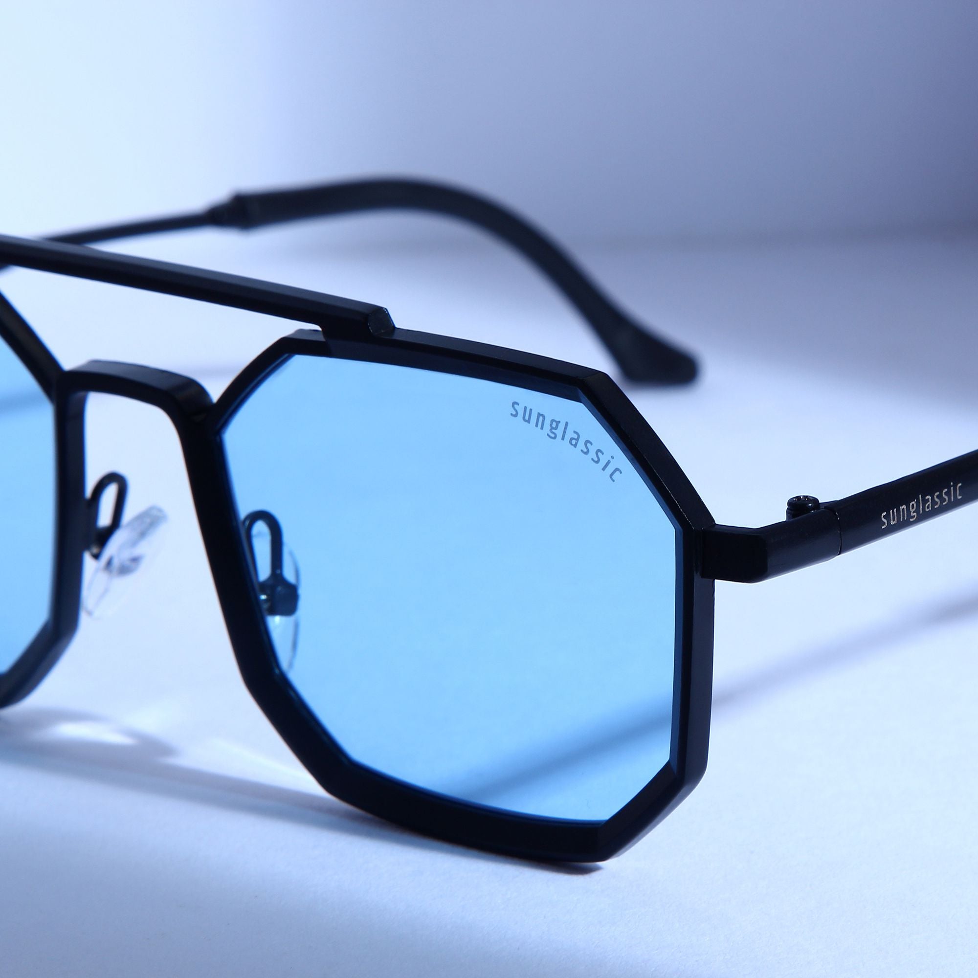 Commando Black Blue Edition Octagon Sunglasses by Sunglassic. High-quality lenses that are made to last.