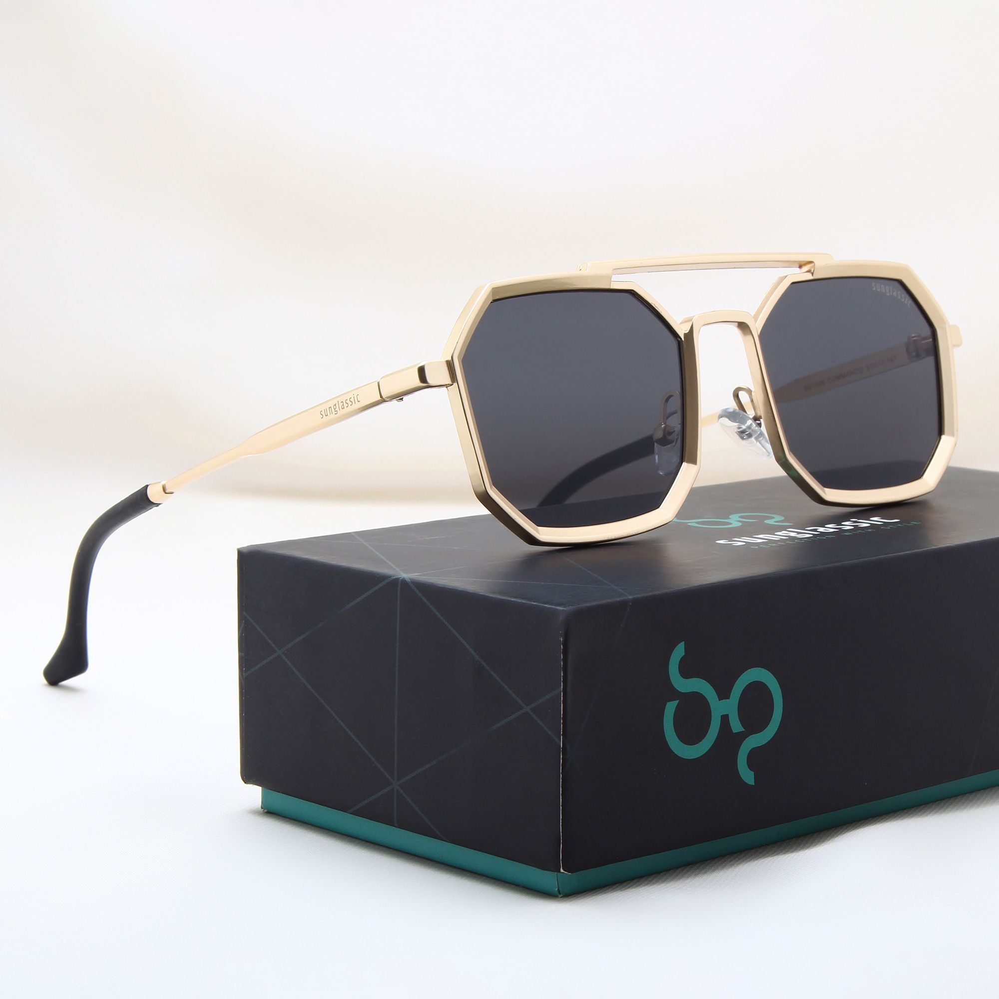 Gold octagon sunglasses best sale