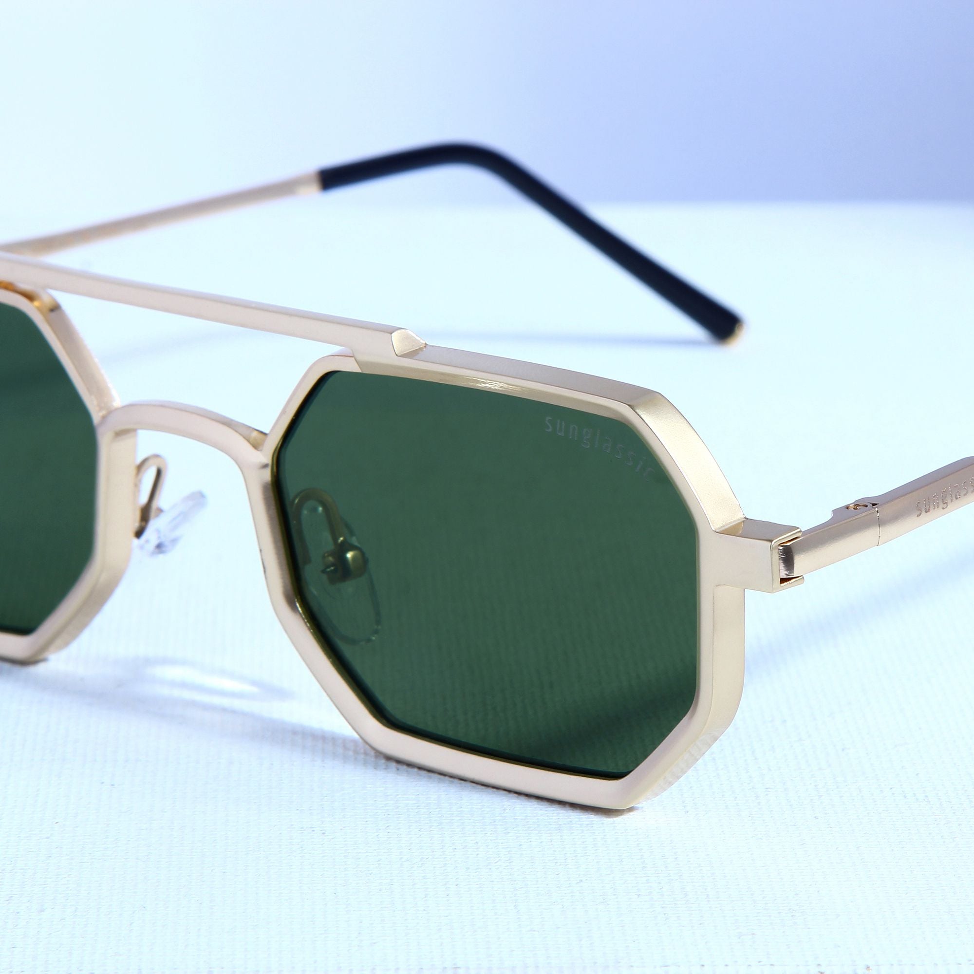 Commando V1 Rectangle Gold Green Sunglasses