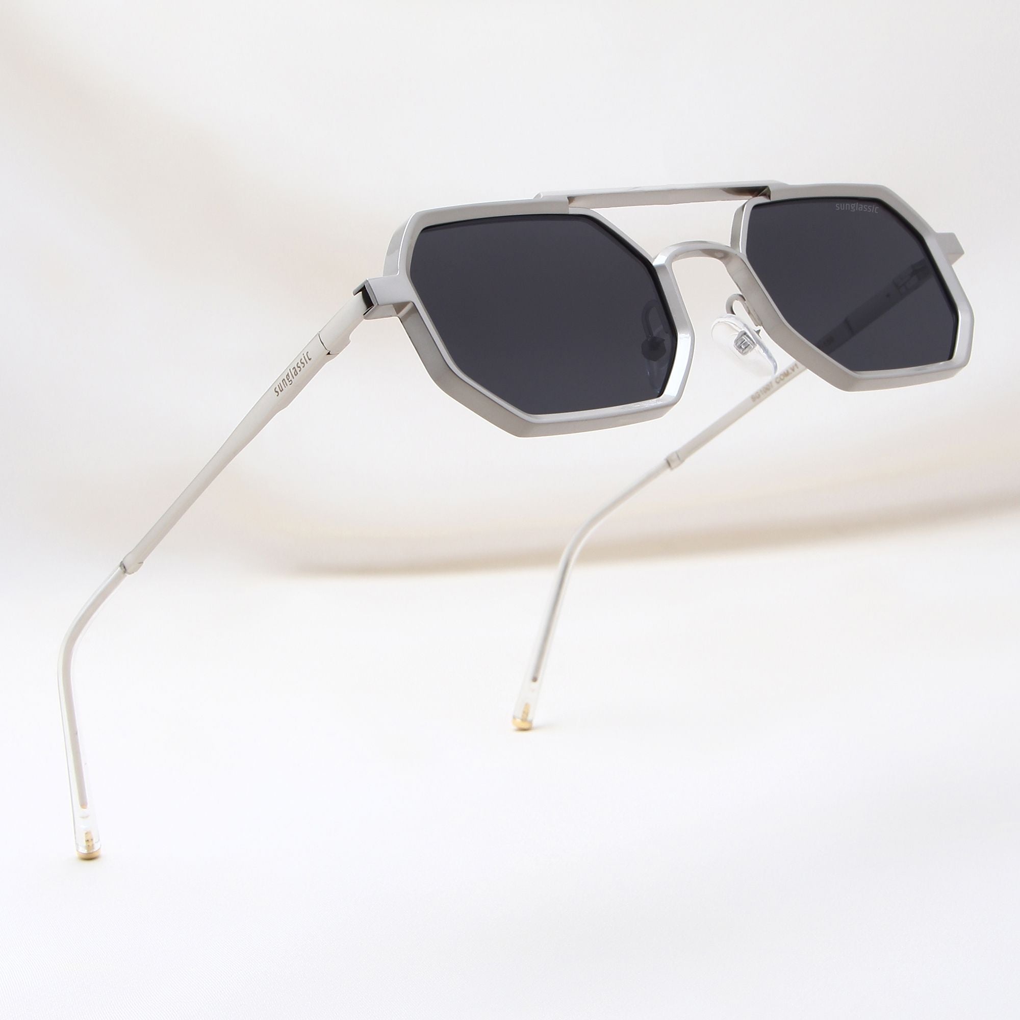 Commando V1 Rectangle Silver Black Sunglasses