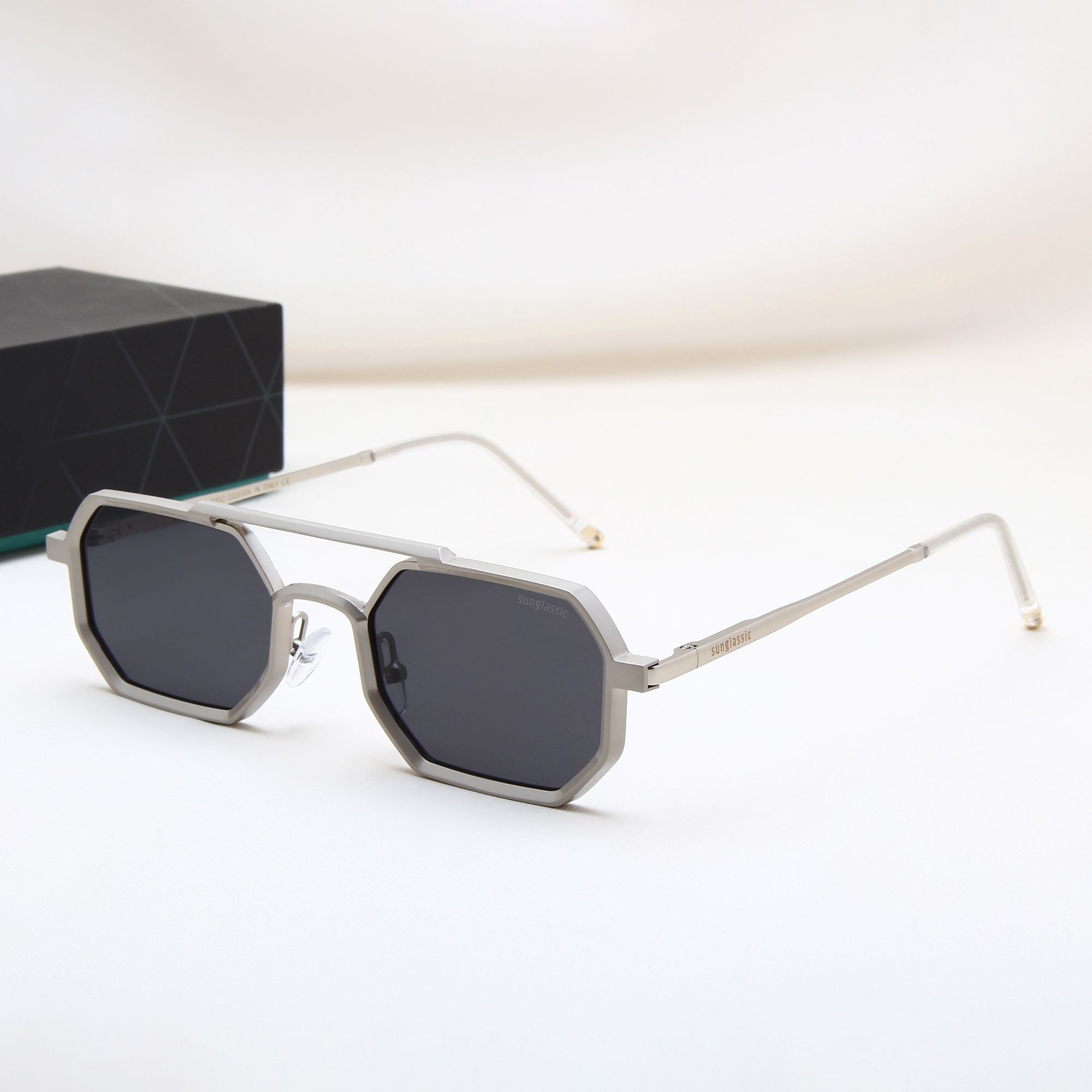 Commando V1 Rectangle Silver Black Sunglasses