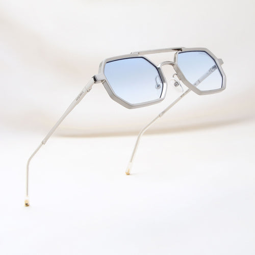 Commando V1 Rectangle Silver Blue Gradient Sunglasses