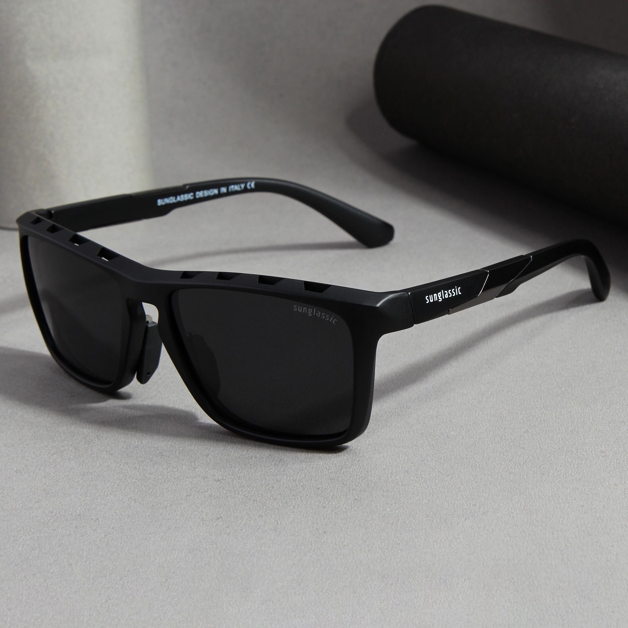 SUNGLASSIC Hawk Sunglasses - Black Polarized, Side Profile with TR90 Frame.