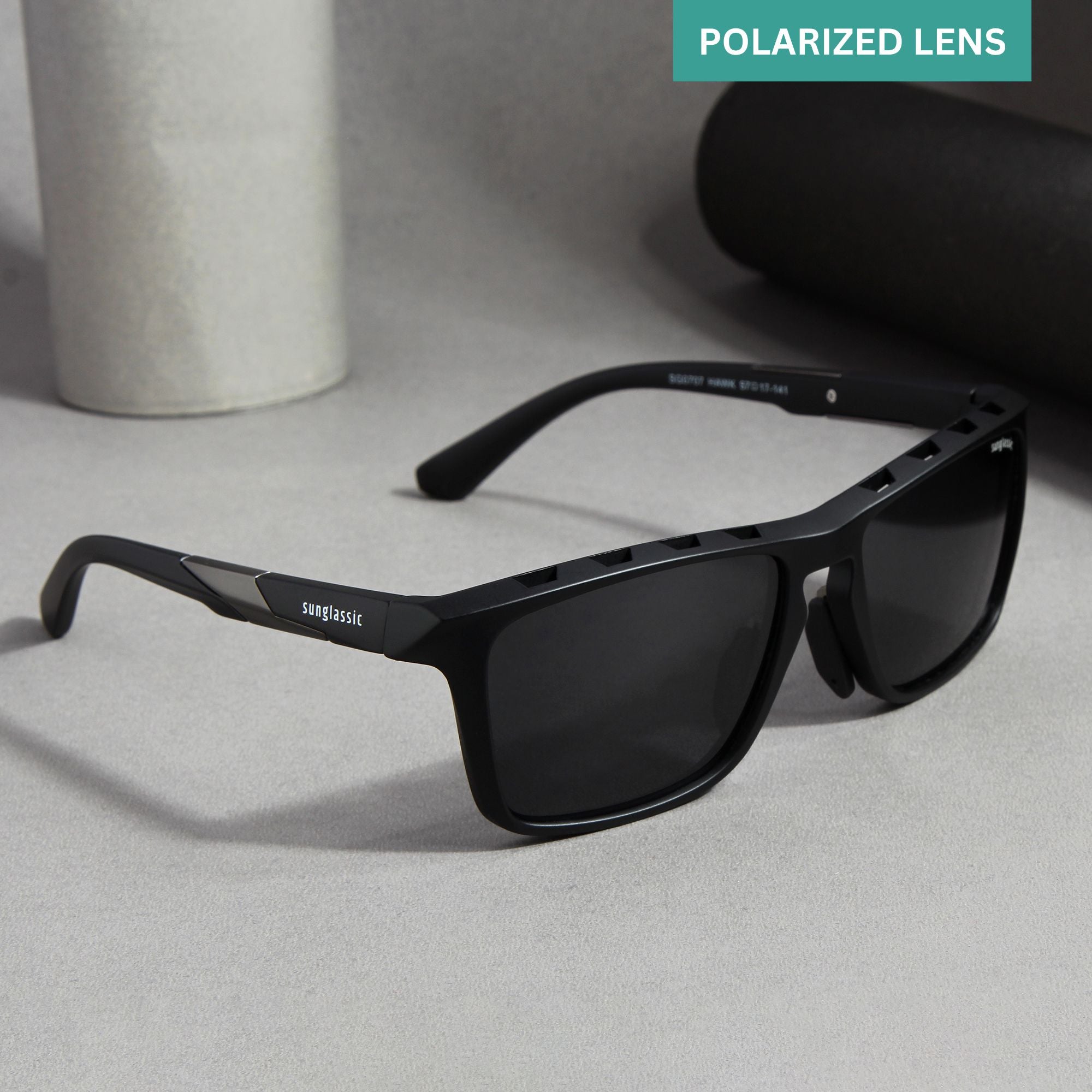 Hawk Black Polarized Rectangle TR90 Sunglasses