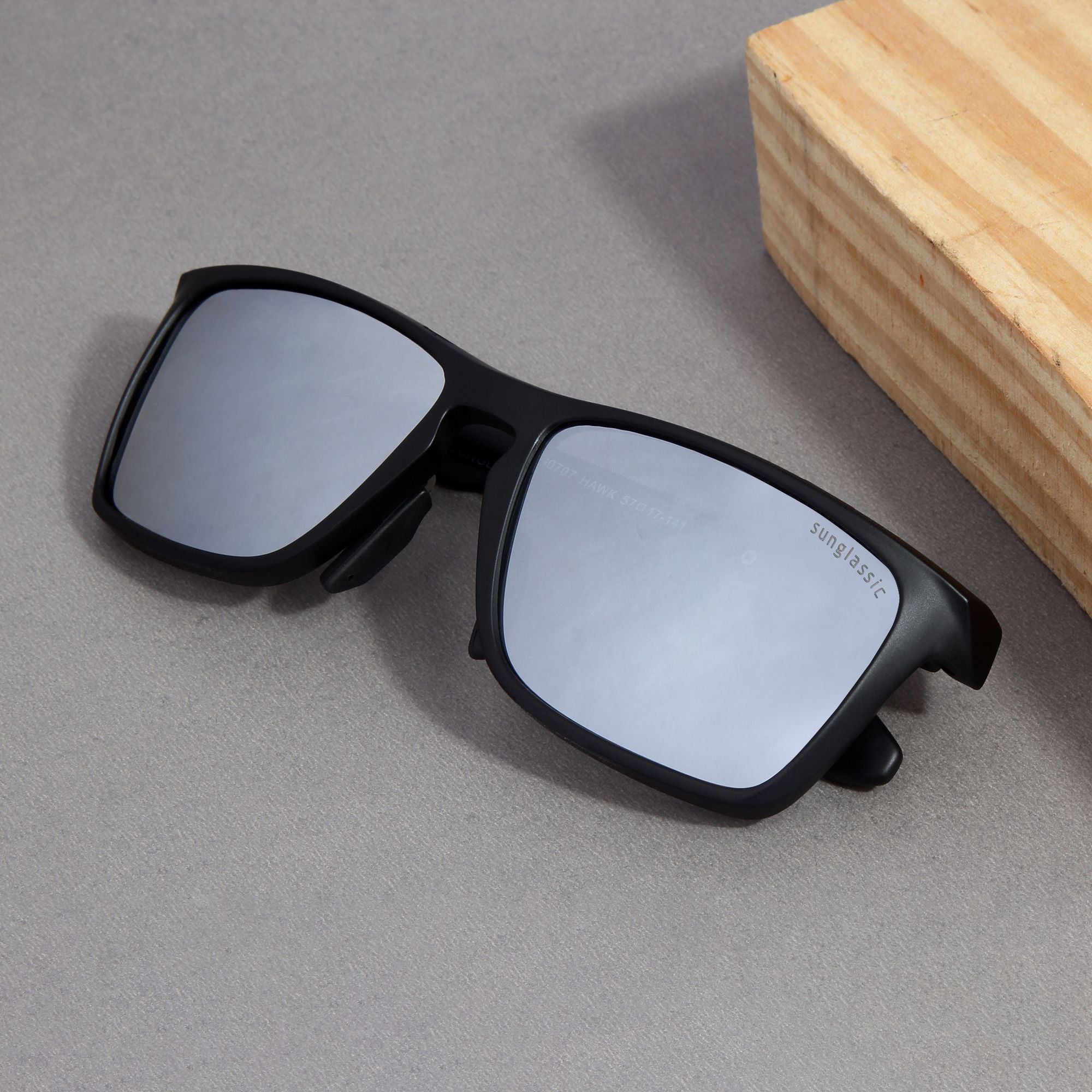 Hawk Black Silver Mercury Polarized Rectangle TR90 Sunglasses
