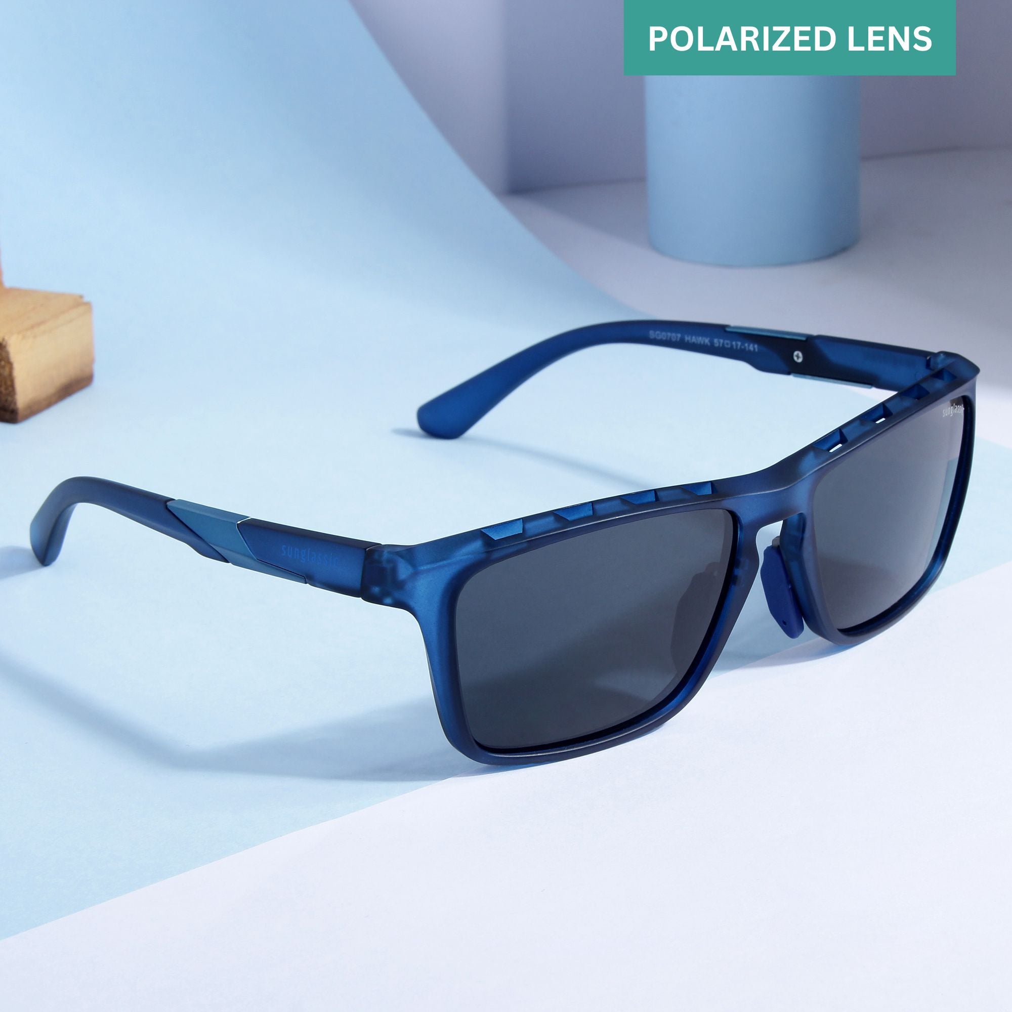 Hawk Blue Black Polarized Rectangle TR90 Sunglasses