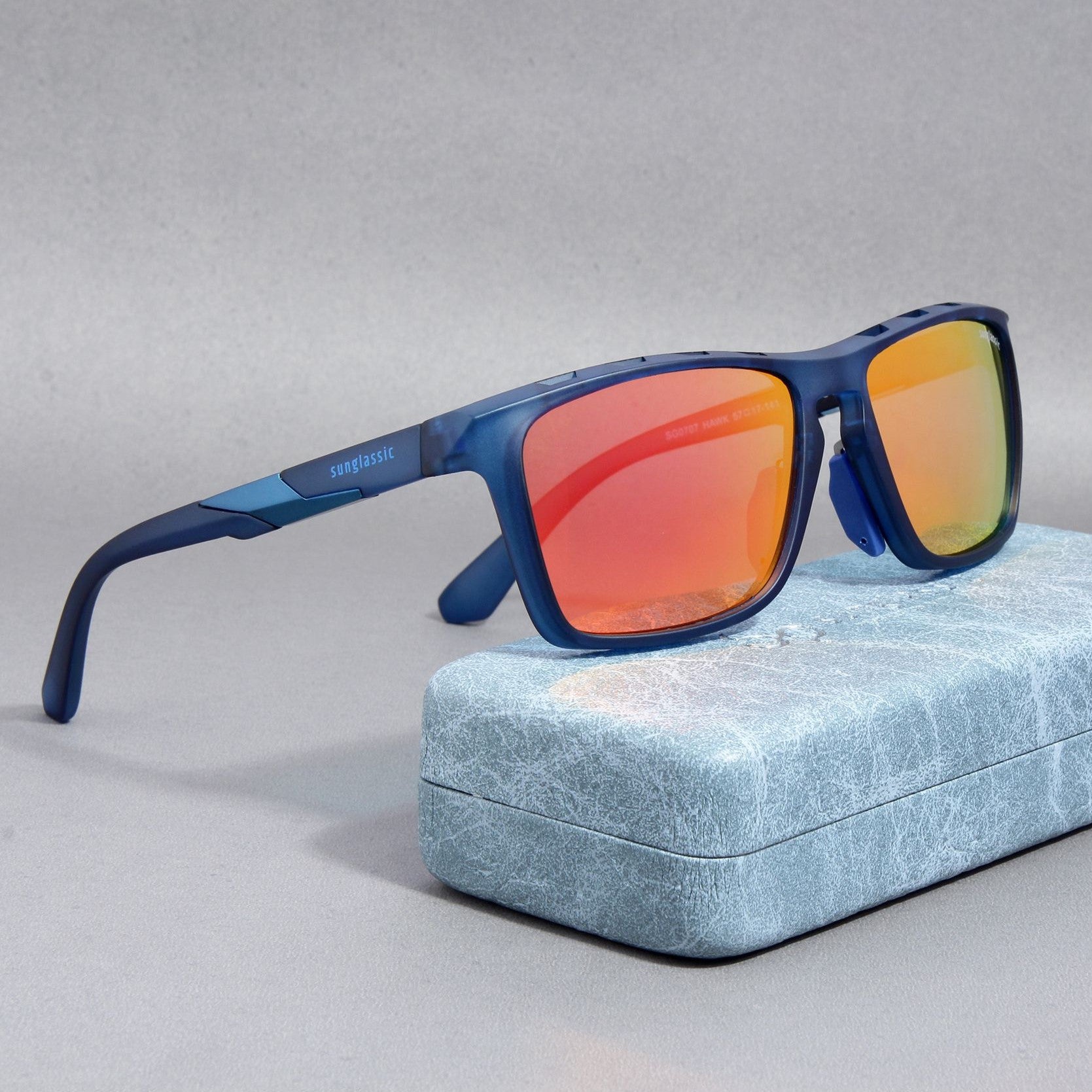 Orange and store blue sunglasses