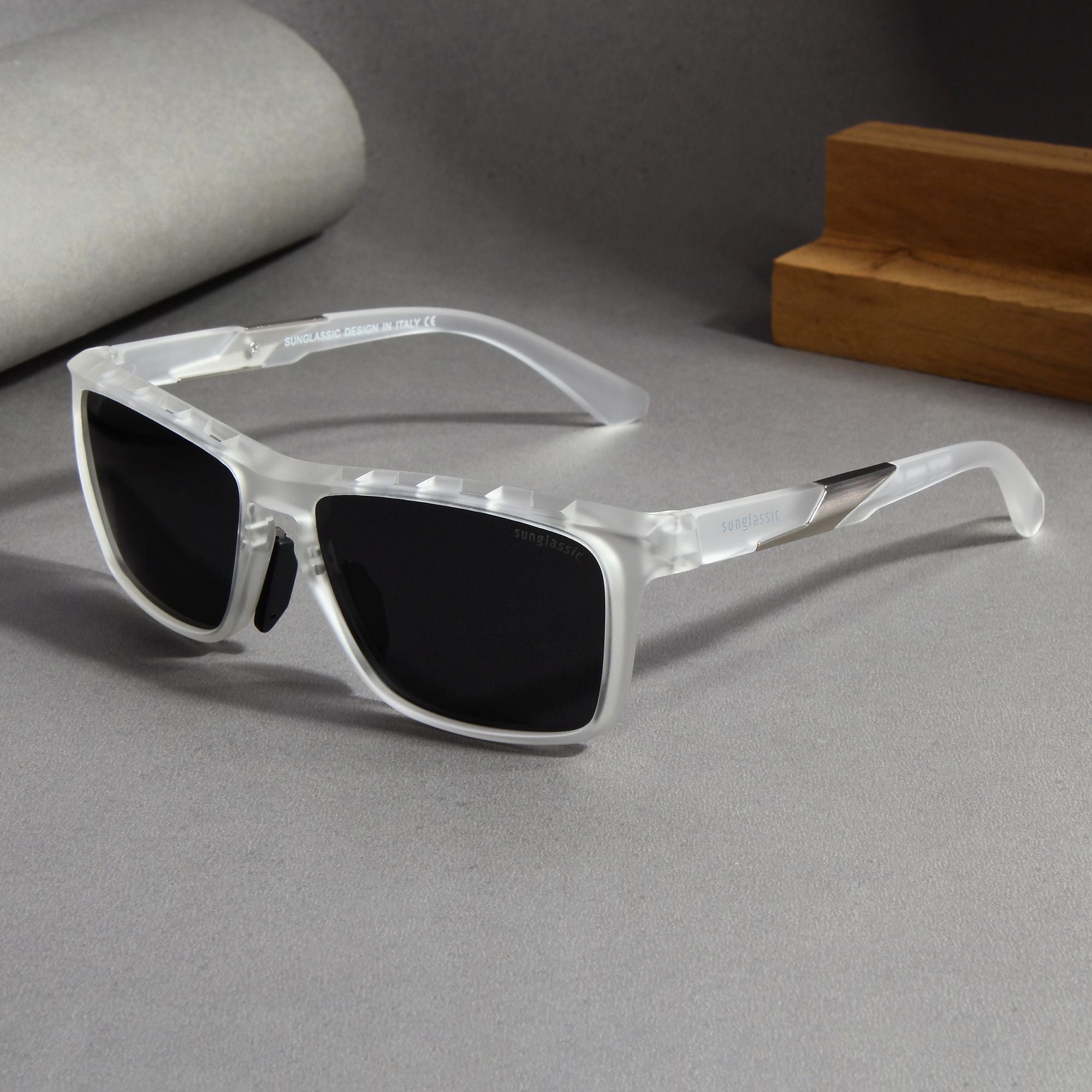 Hawk Clear Black Polarized Rectangle TR90 Sunglasses
