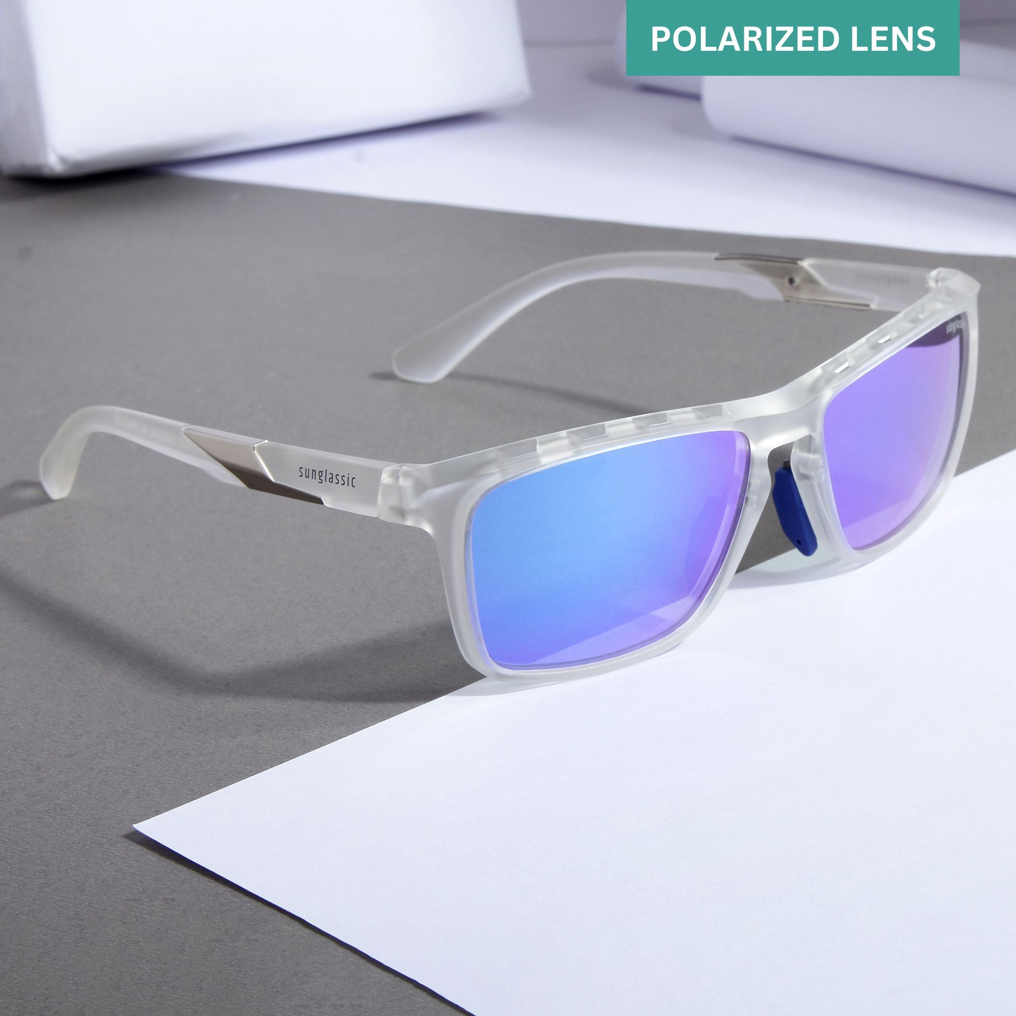 Hawk Clear Blue Mercury Polarized Rectangle TR90 Sunglasses