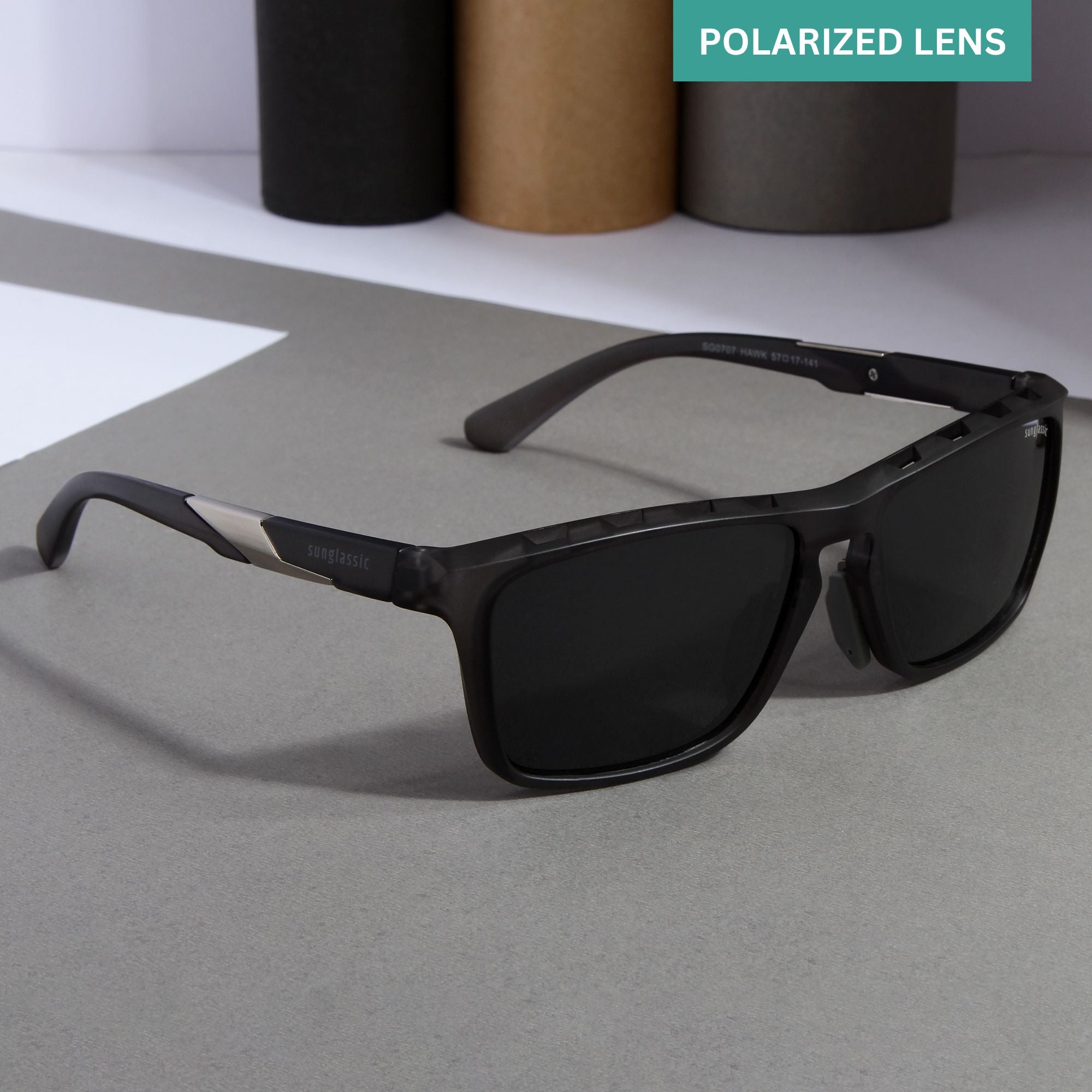 Hawk Grey Black Polarized Rectangle TR90 Sunglasses