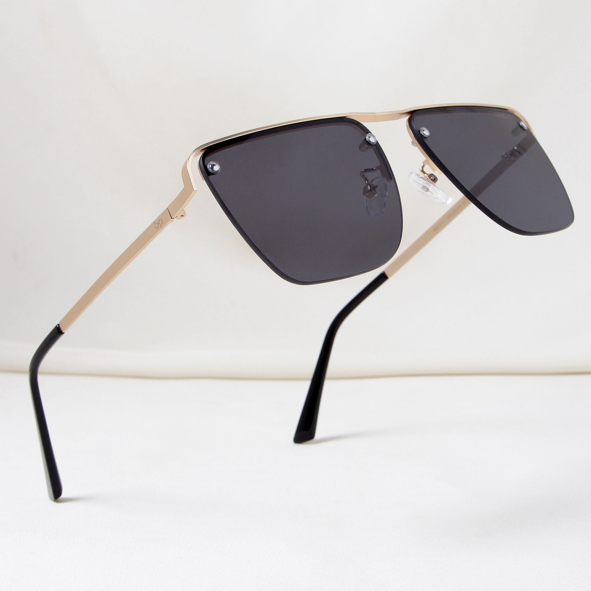 Heldish. Gold Black Square Sunglasses