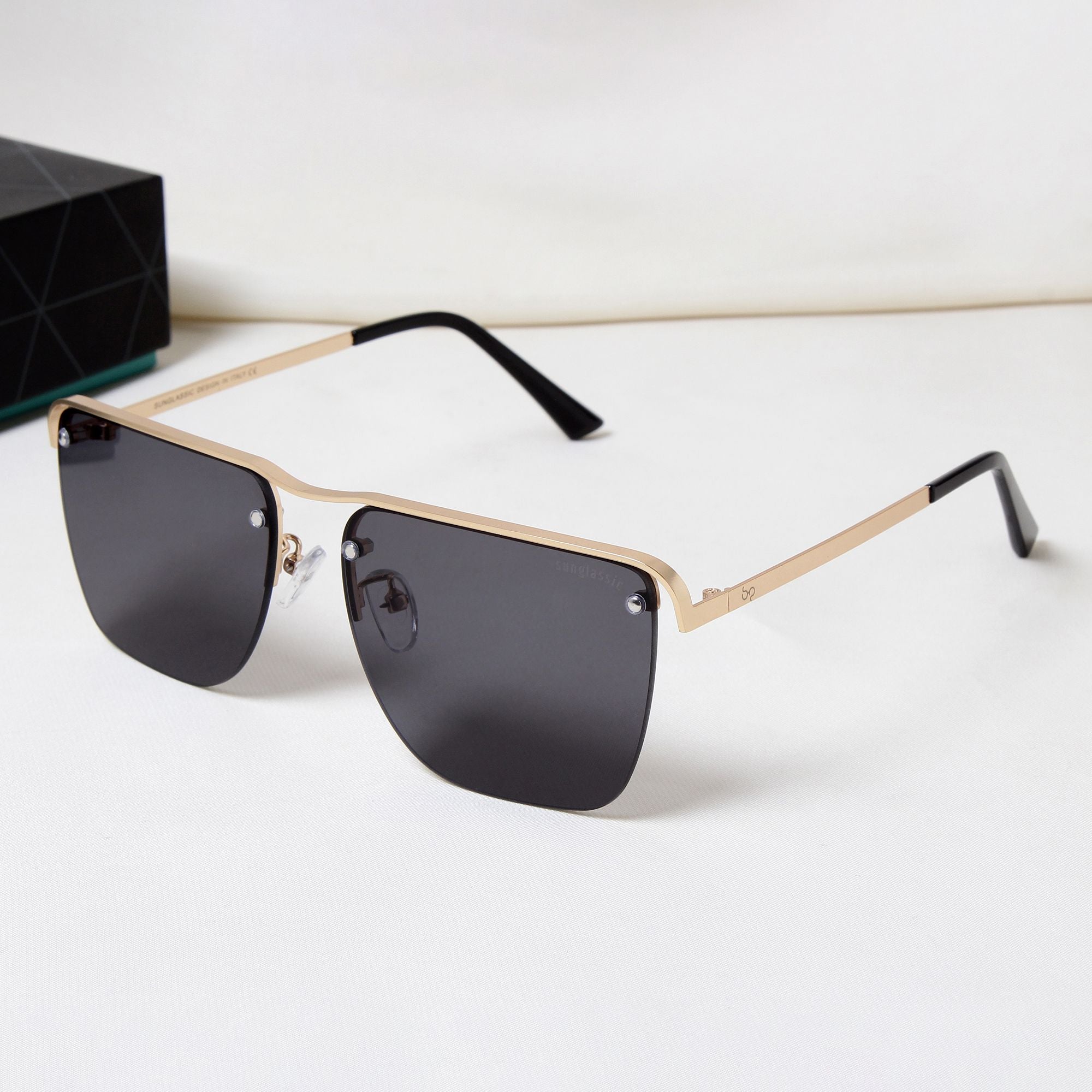 Heldish. Gold Black Square Sunglasses