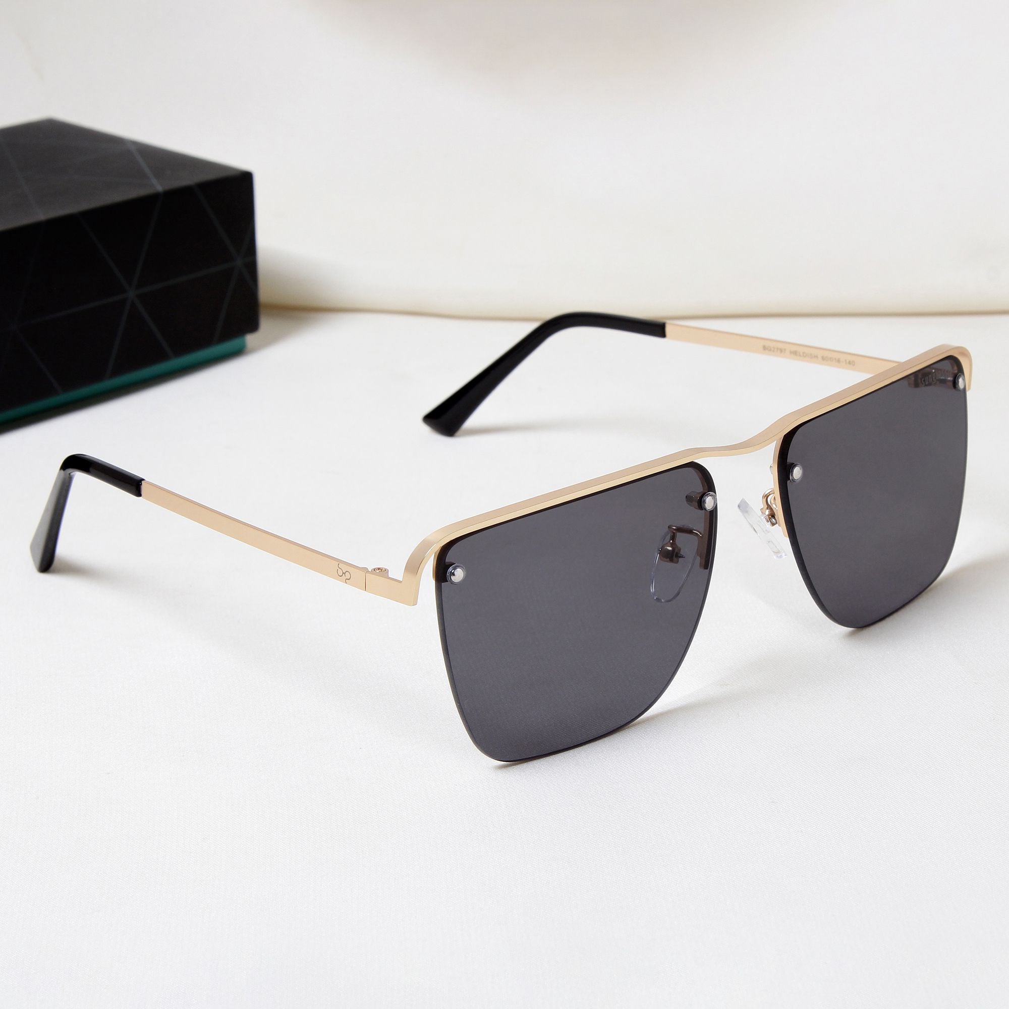 Heldish. Gold Black Square Sunglasses