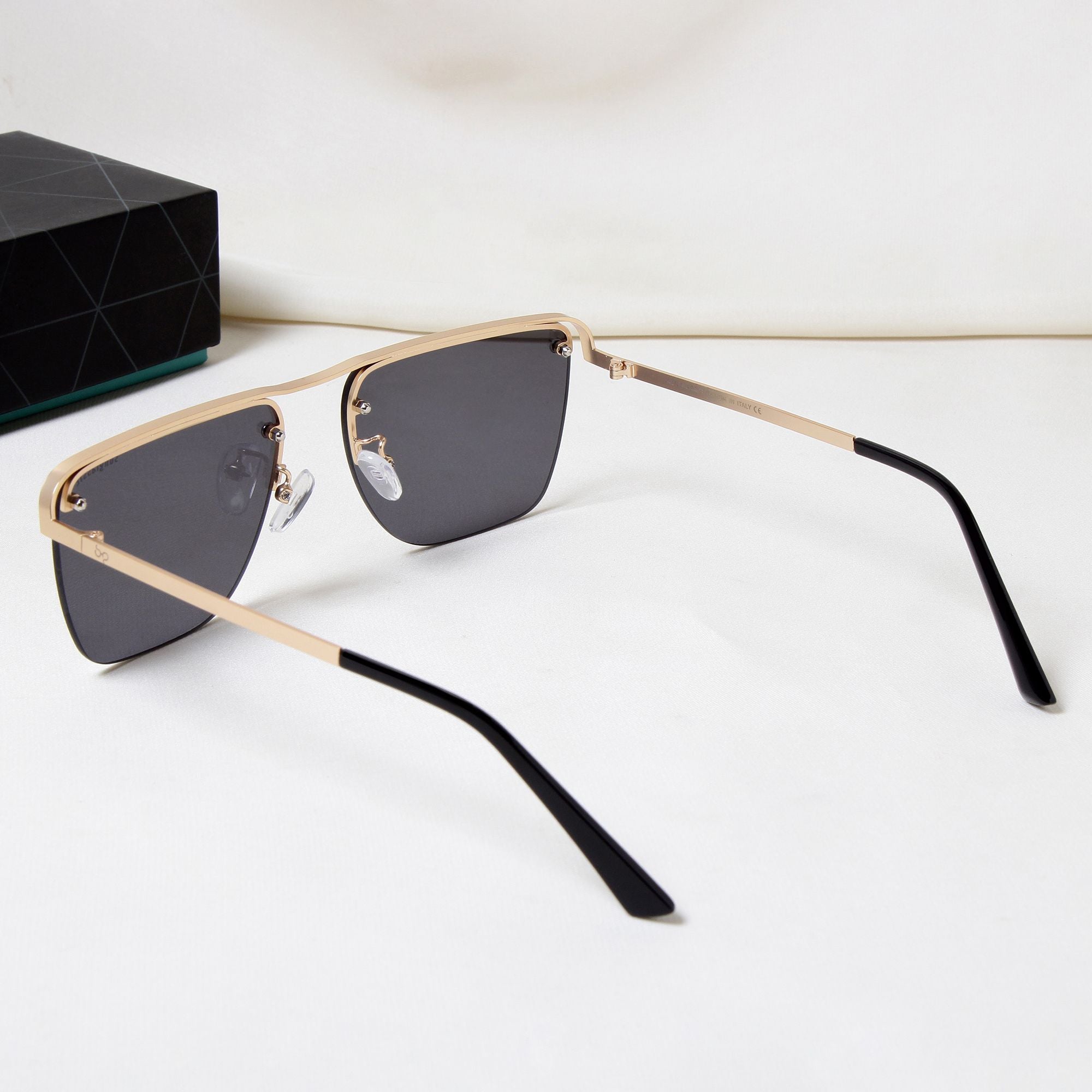 Heldish. Gold Black Square Sunglasses