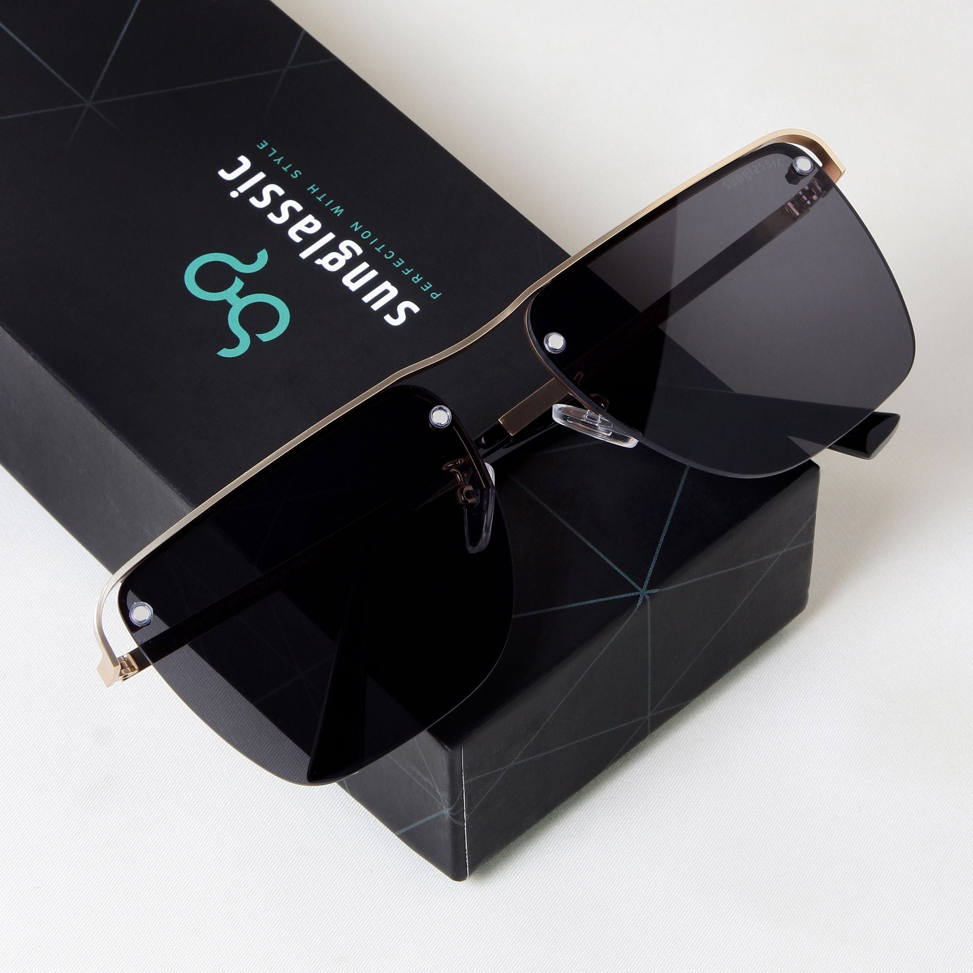 Heldish. Gold Black Square Sunglasses