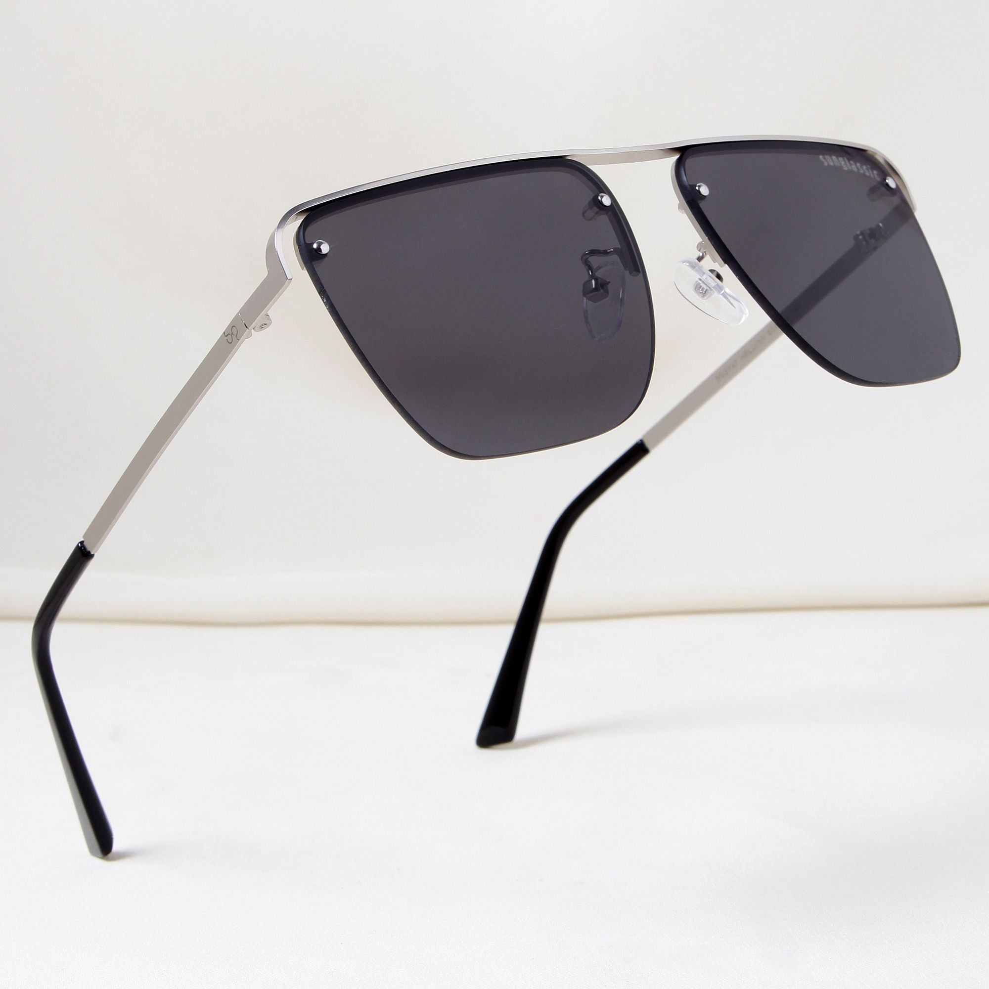 Heldish. Silver Black Square Sunglasses