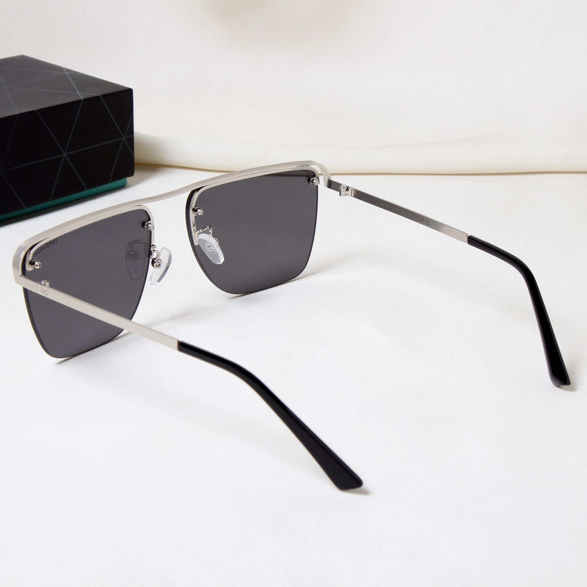 Heldish. Silver Black Square Sunglasses