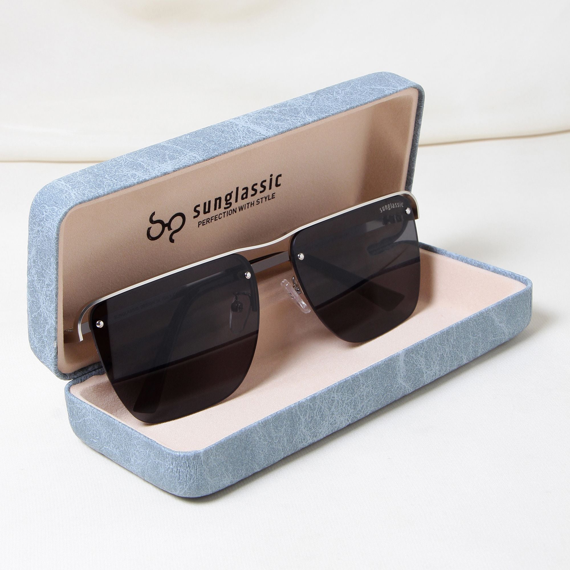 Heldish. Silver Black Square Sunglasses