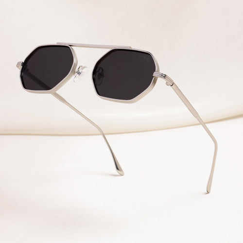 Hexa Silver Black Hexagon Sunglasses