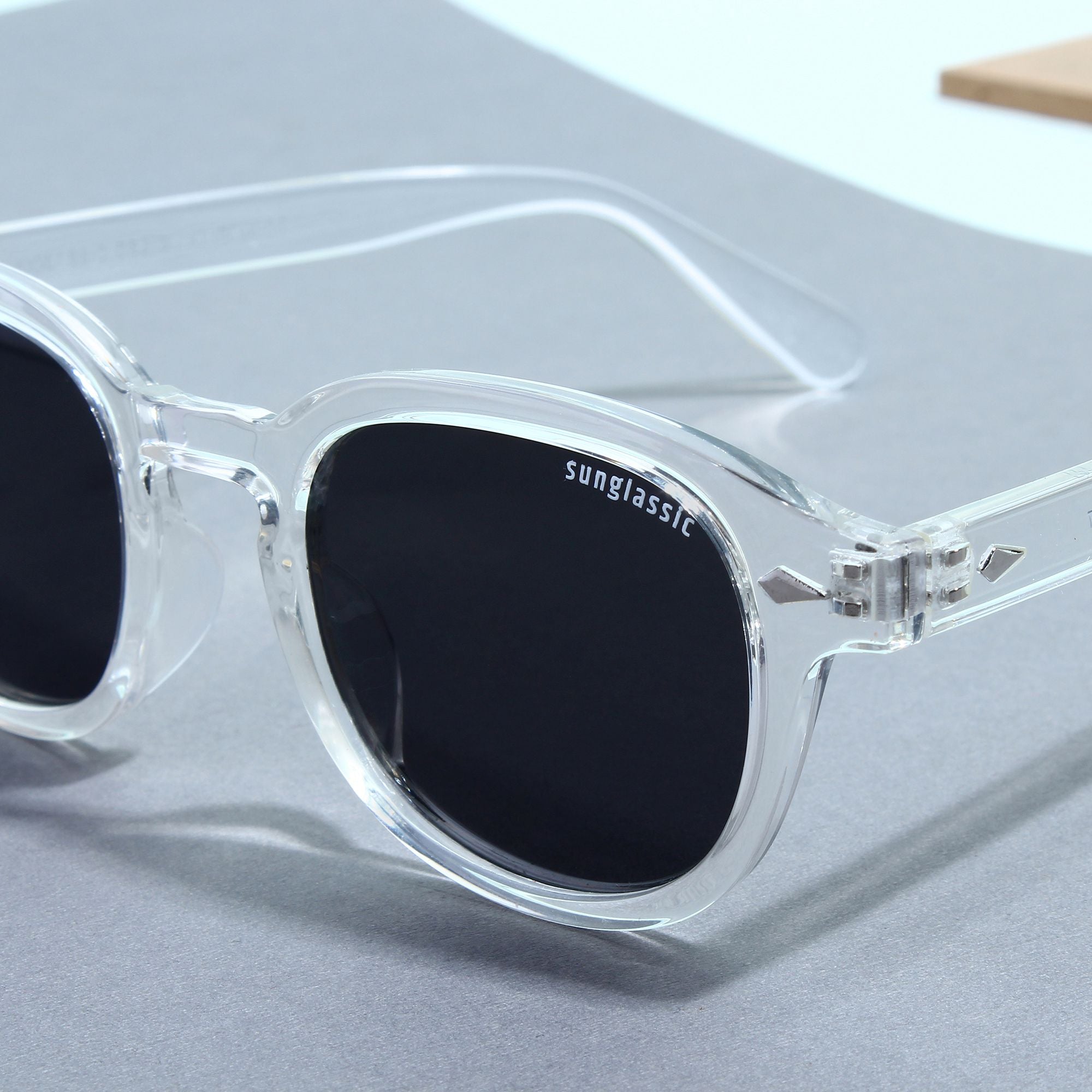 Clear frame black lens sunglasses best sale