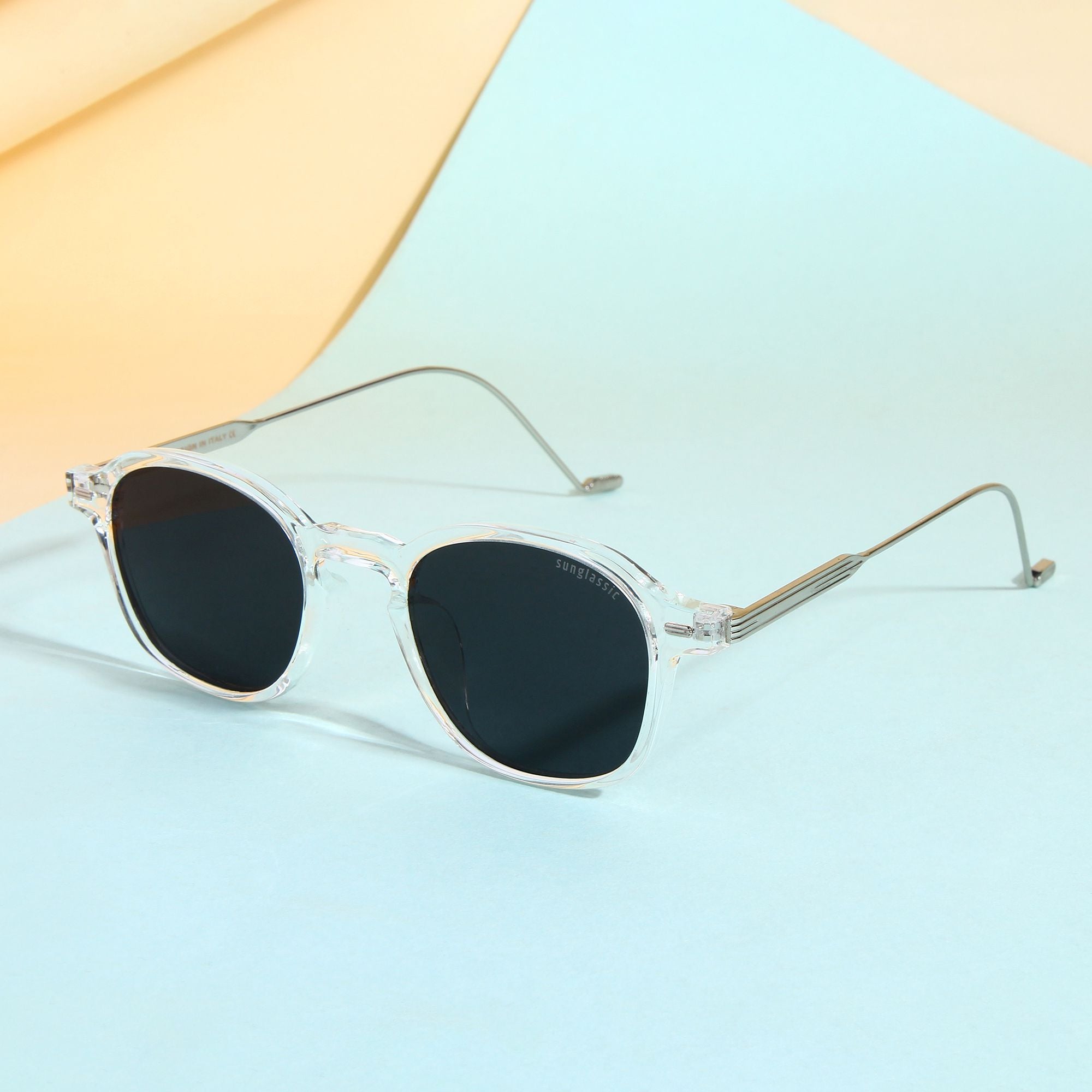 Hybrid Clear Black Polarized Round Sunglasses