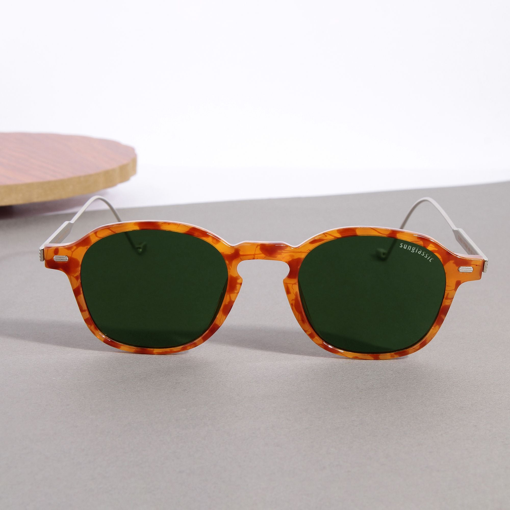 Hybrid Tortoise Green Polarized Round Sunglasses
