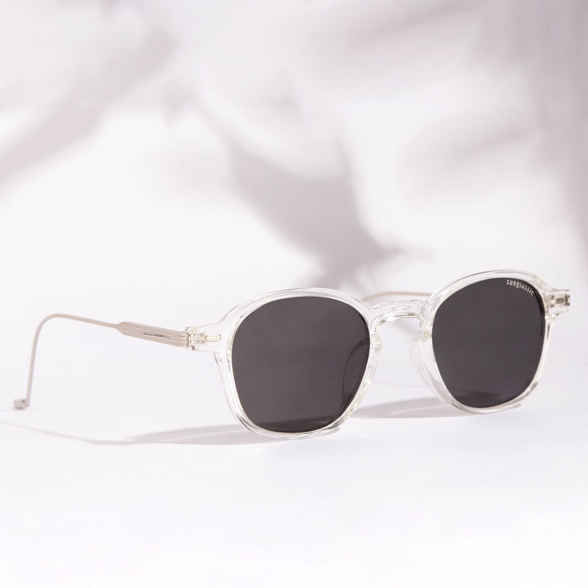 Hybrid Clear Black Polarized Round Sunglasses