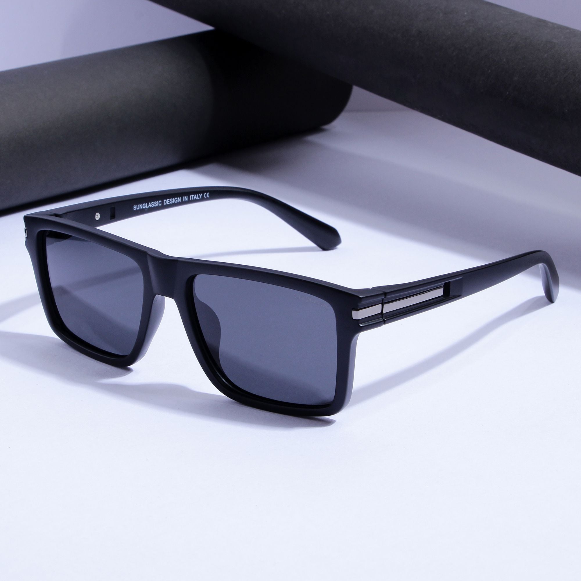 Twister Full Black Polarized Rectangle TR90 Sunglasses