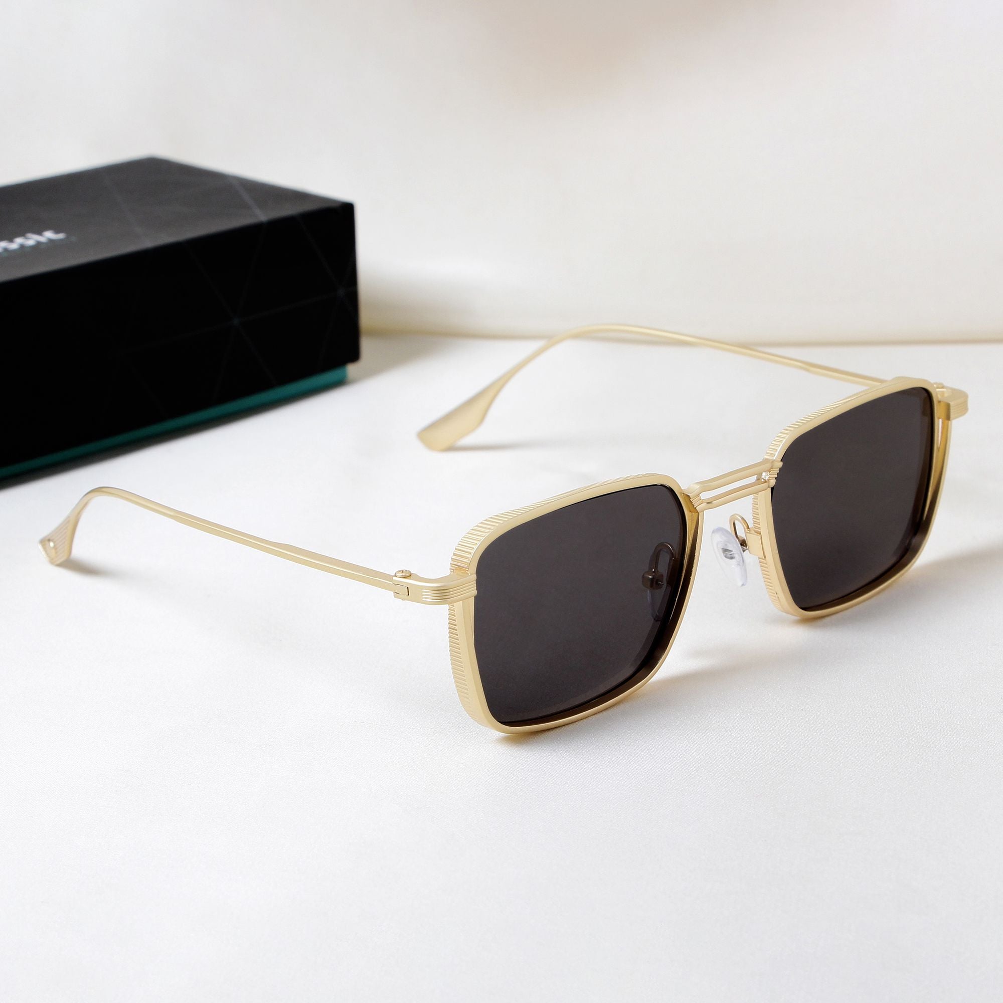 Francis Gold Black Rectangle Sunglasses