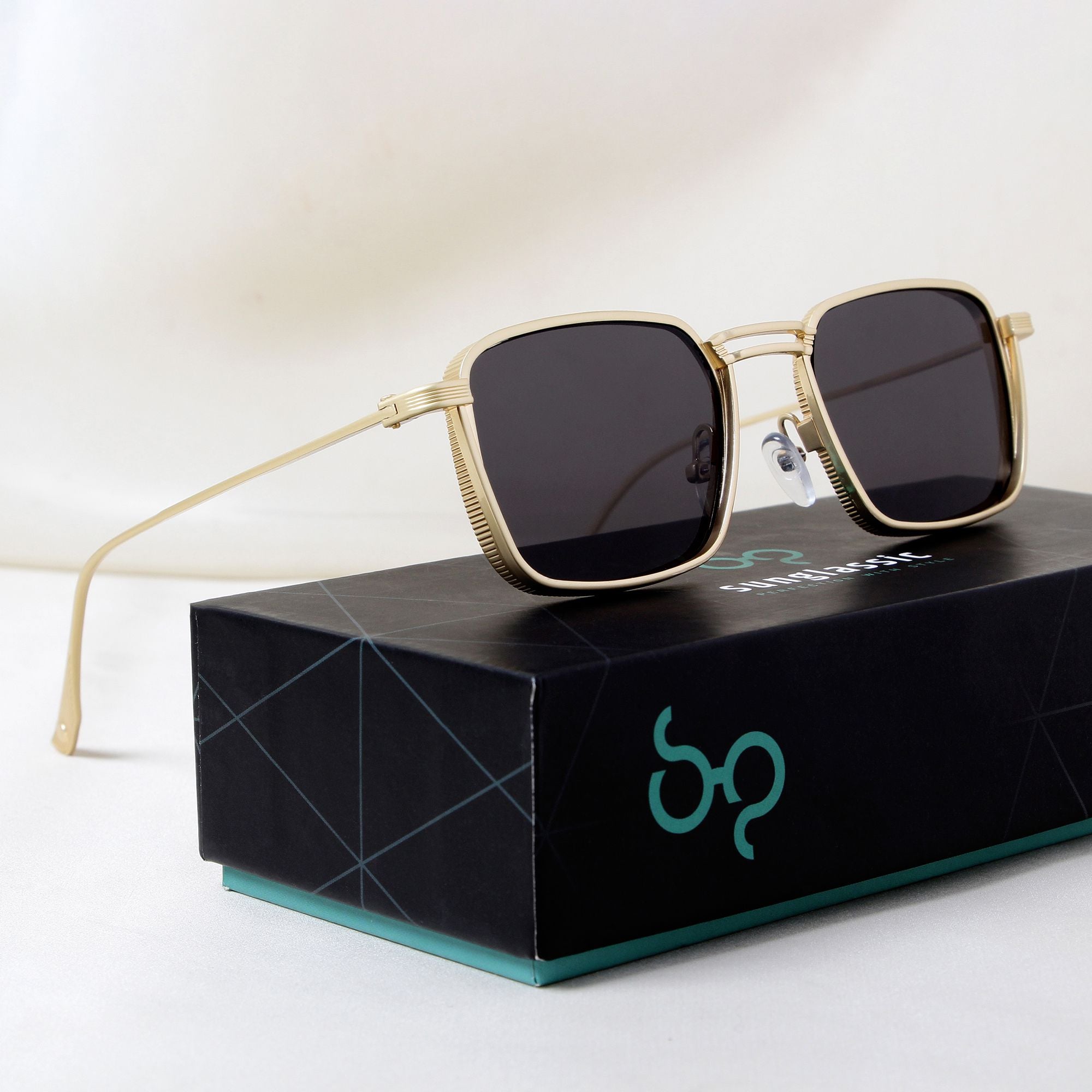 Francis Gold Black Rectangle Sunglasses