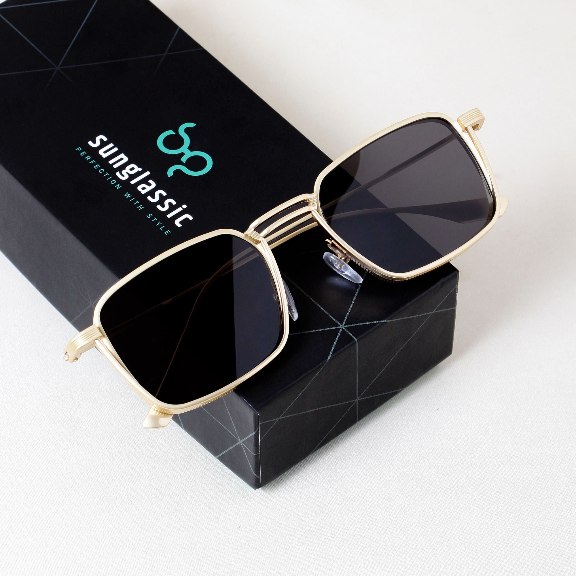 Francis Gold Black Rectangle Sunglasses