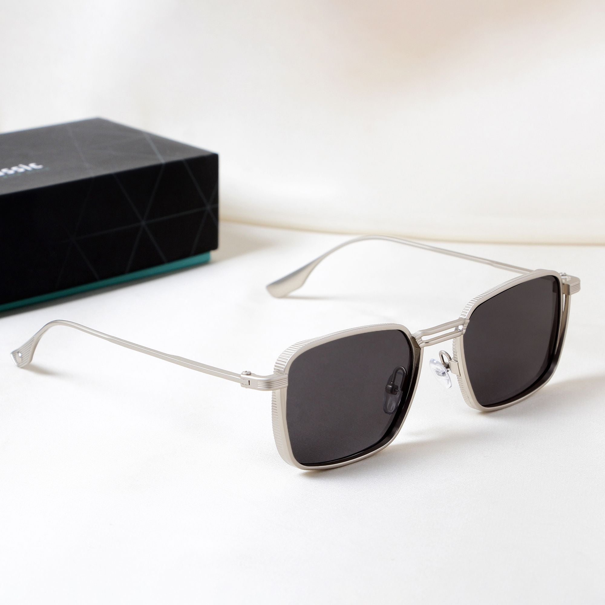 Francis Silver Black Rectangle Sunglasses