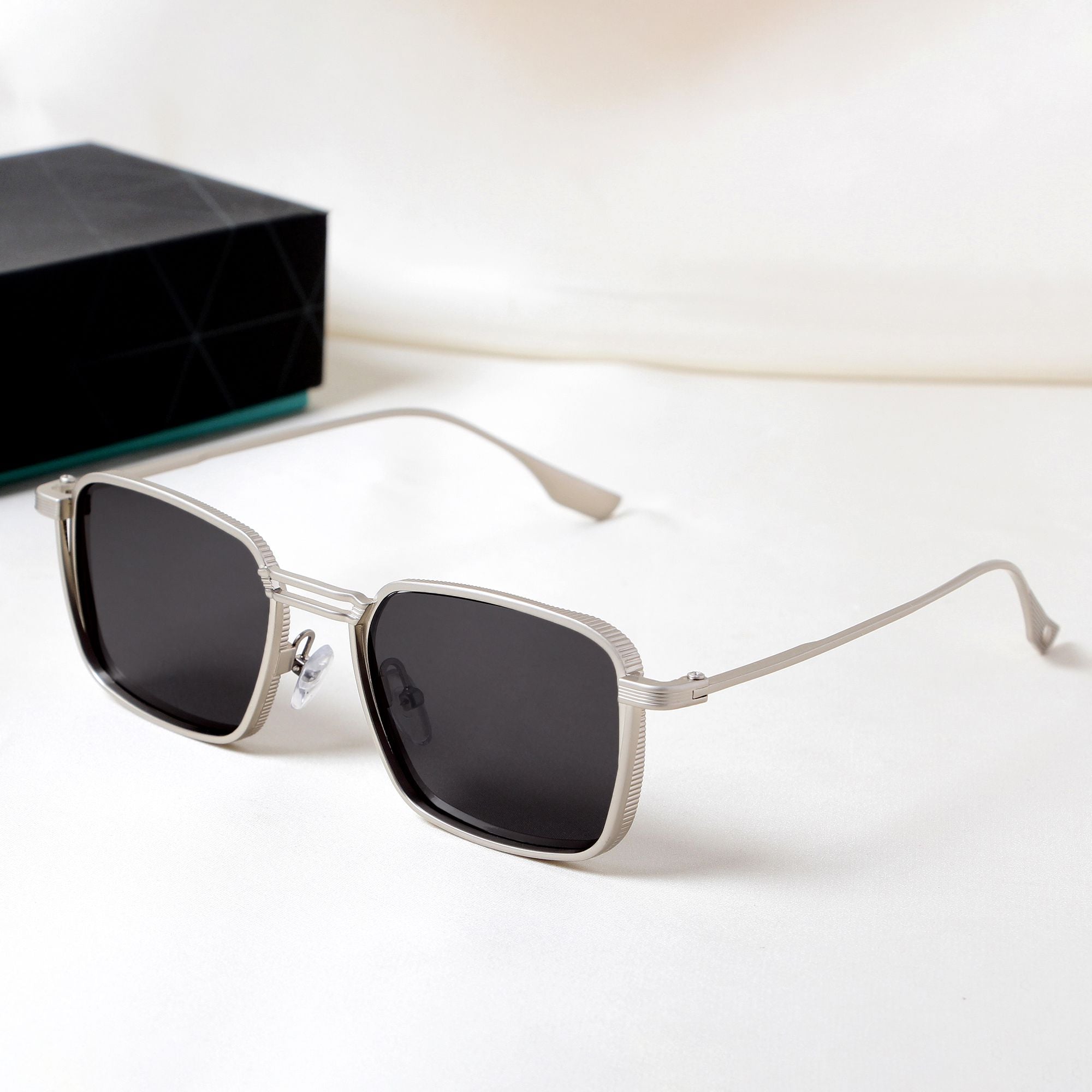 Francis Silver Black Rectangle Sunglasses