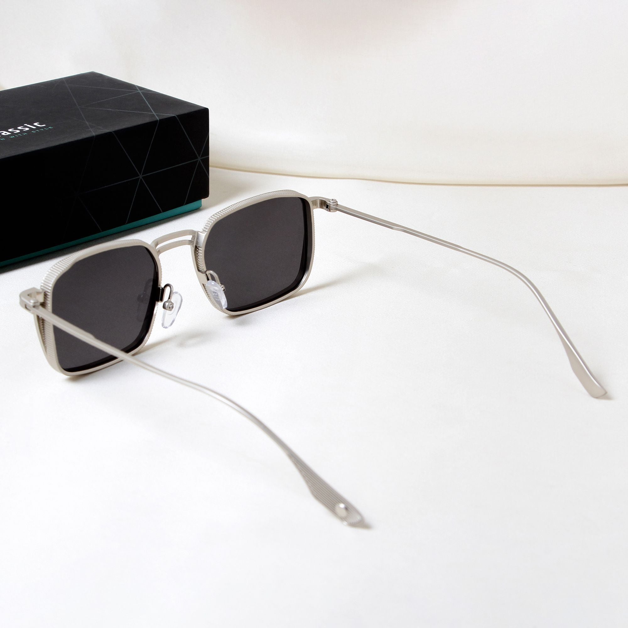 Francis Silver Black Rectangle Sunglasses