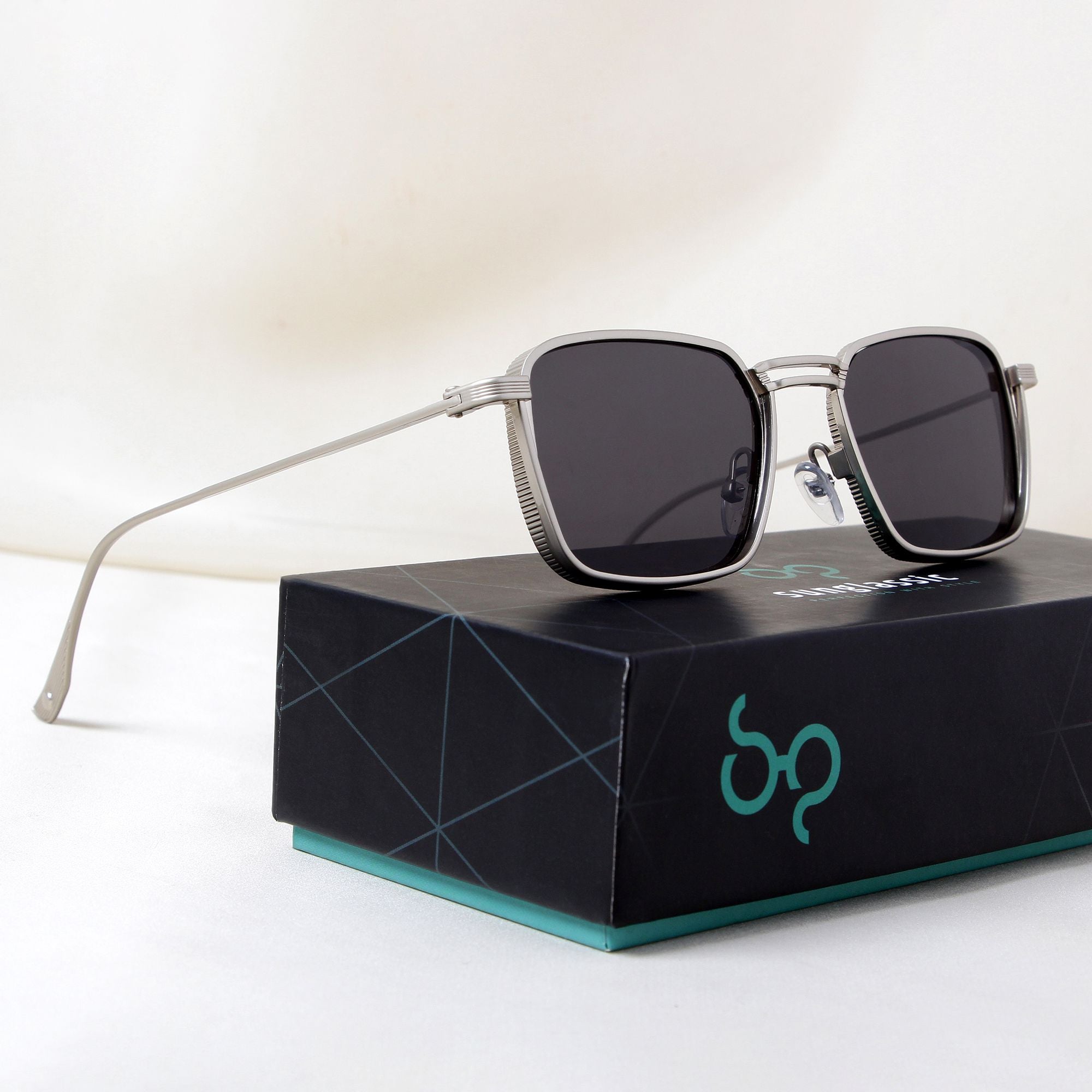 Francis Silver Black Rectangle Sunglasses