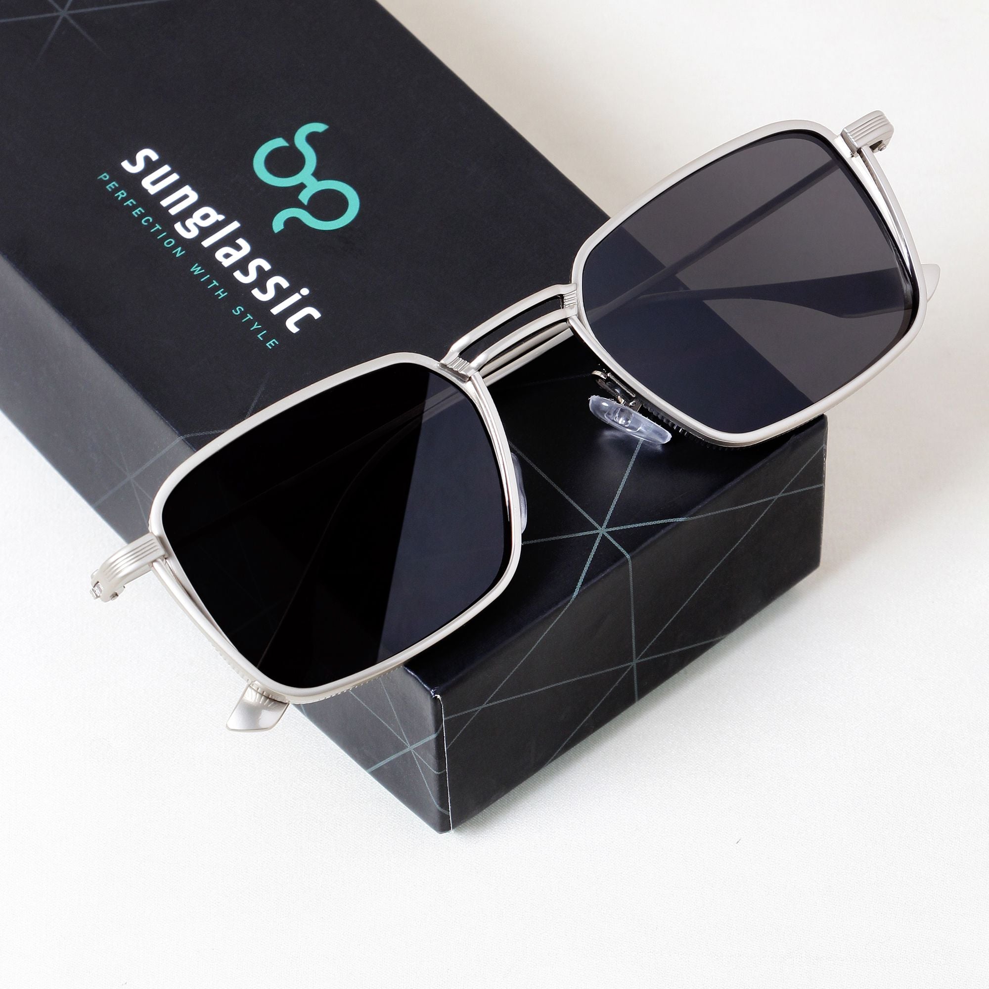 Francis Silver Black Rectangle Sunglasses