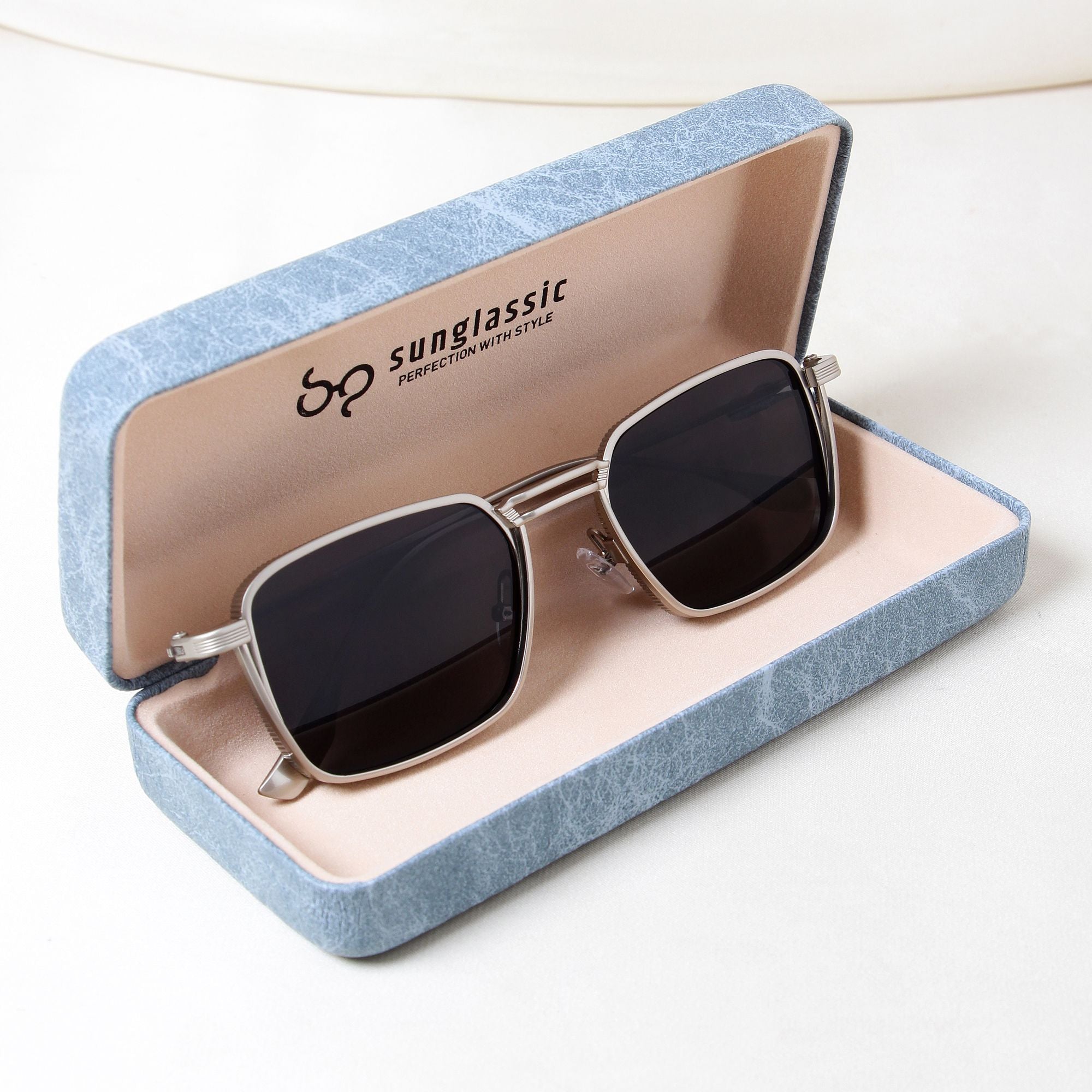 Francis Silver Black Rectangle Sunglasses