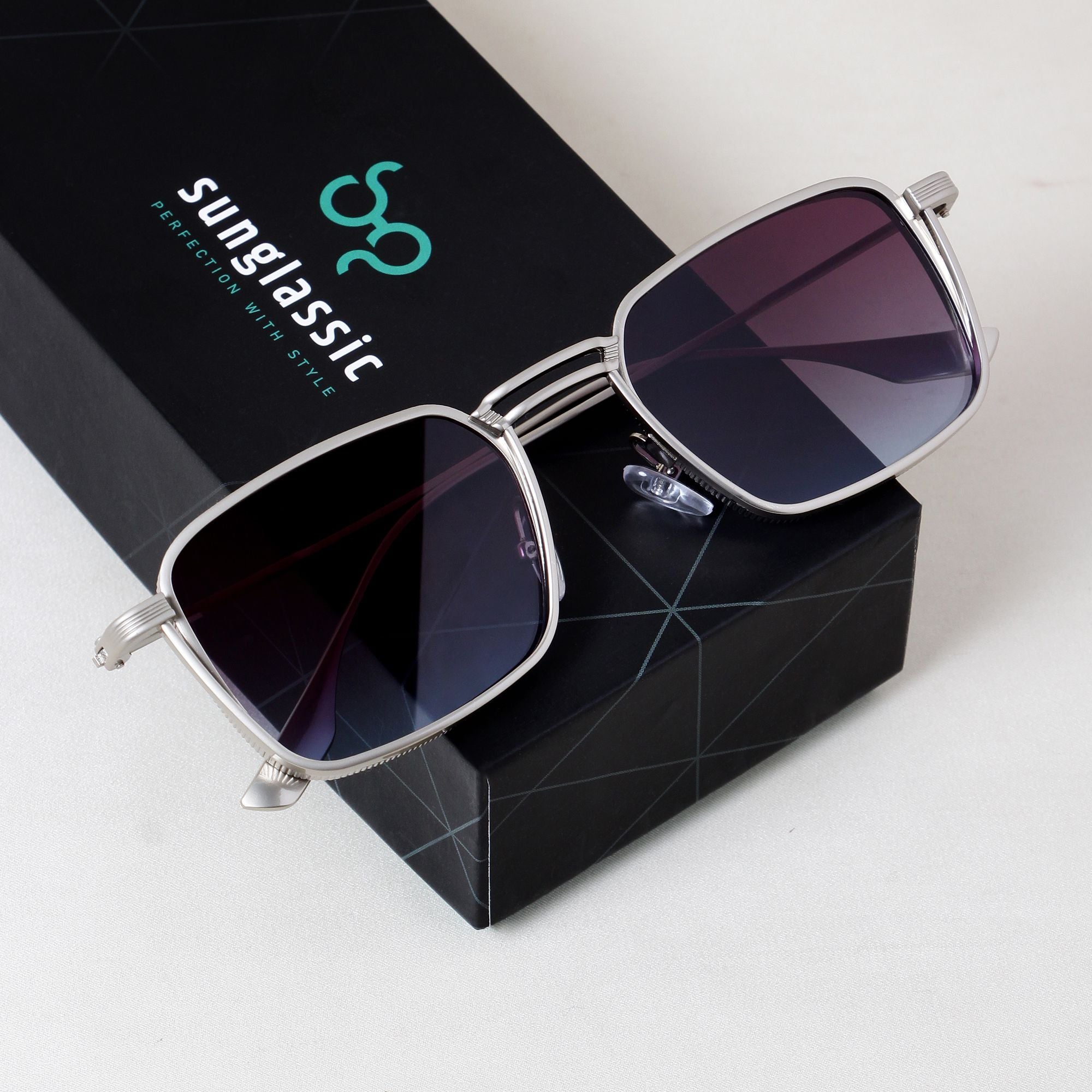 Francis Silver Blue Gradient Rectangle Sunglasses