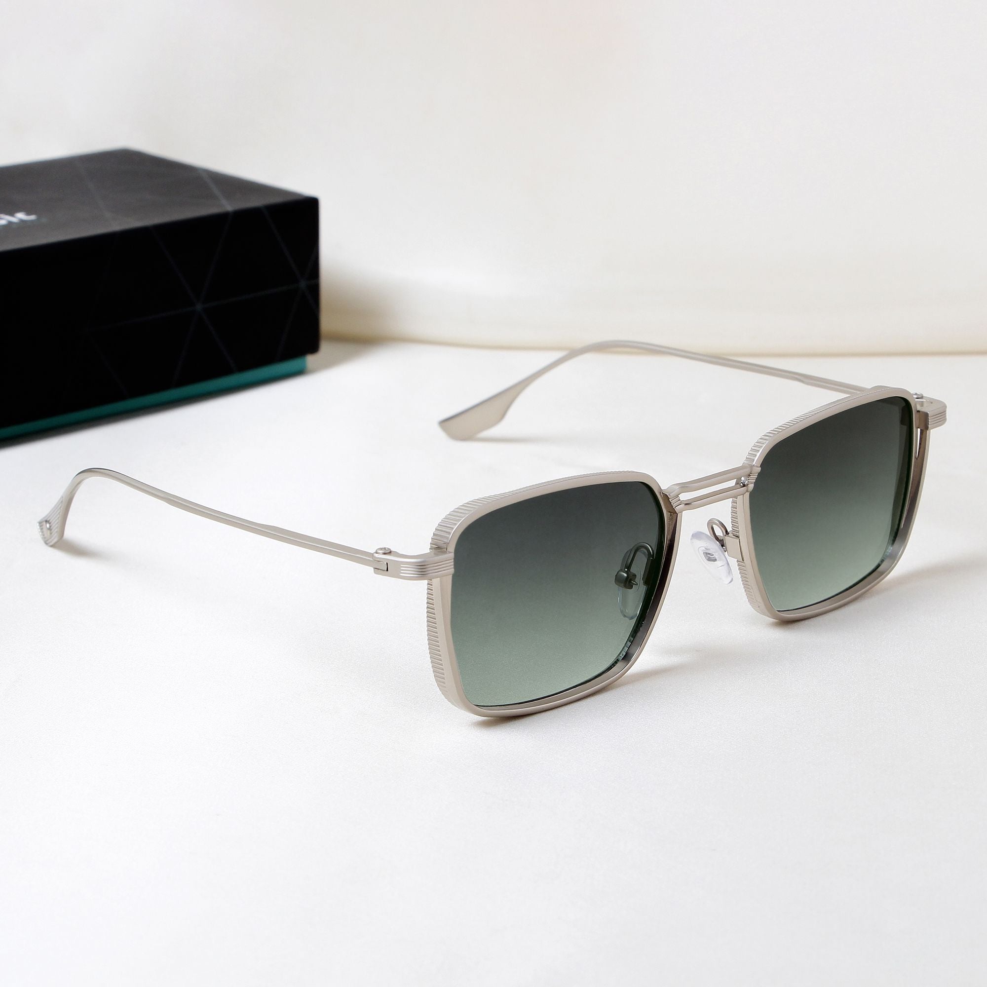 Francis Silver Green Gradient Rectangle Sunglasses