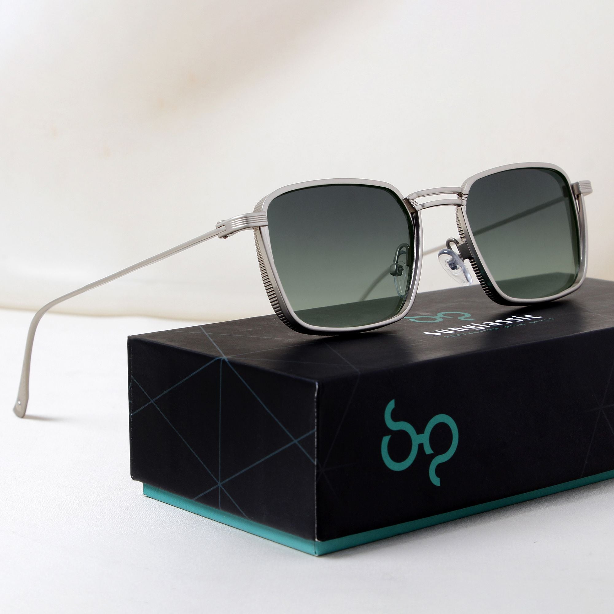 Francis Silver Green Gradient Rectangle Sunglasses