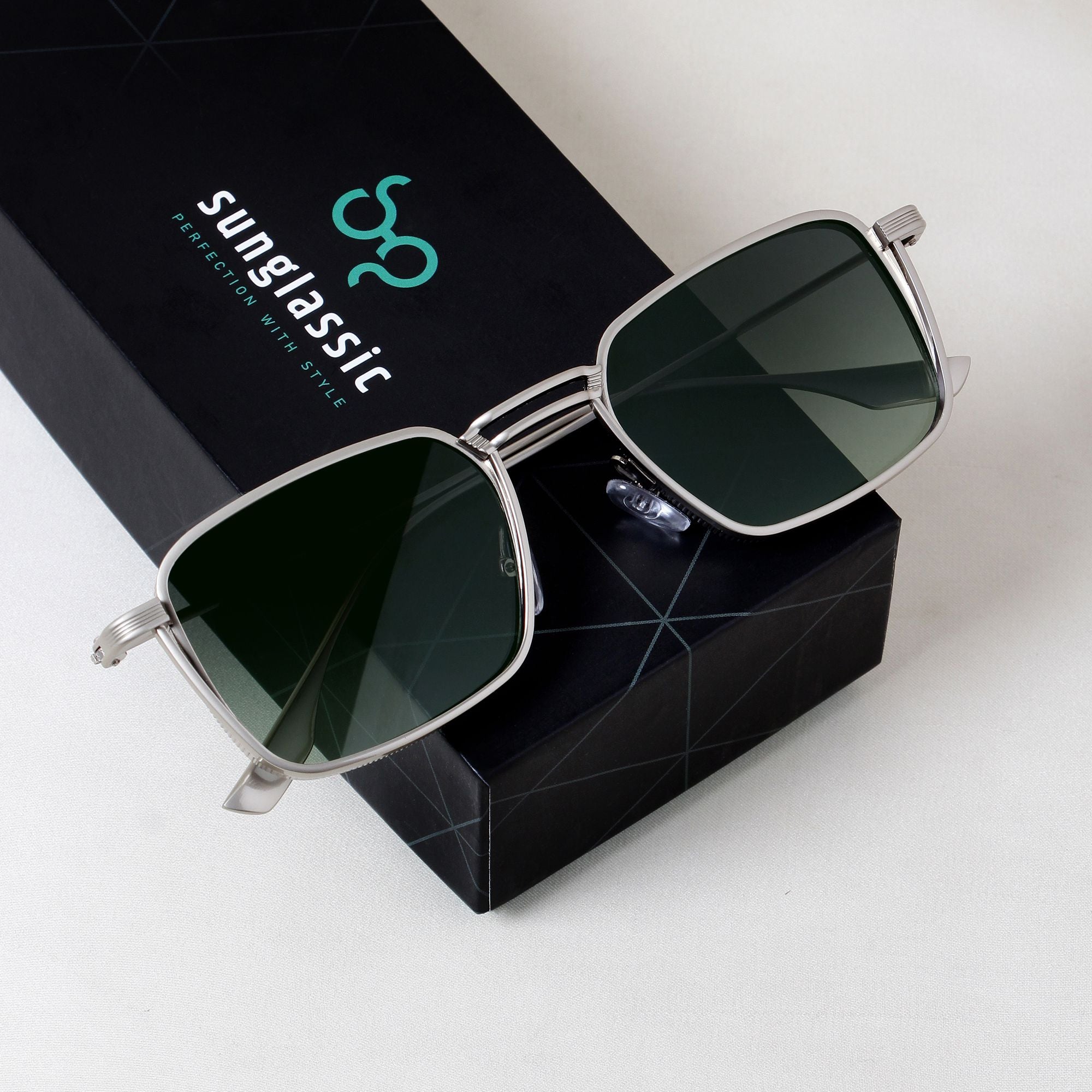 Francis Silver Green Gradient Rectangle Sunglasses