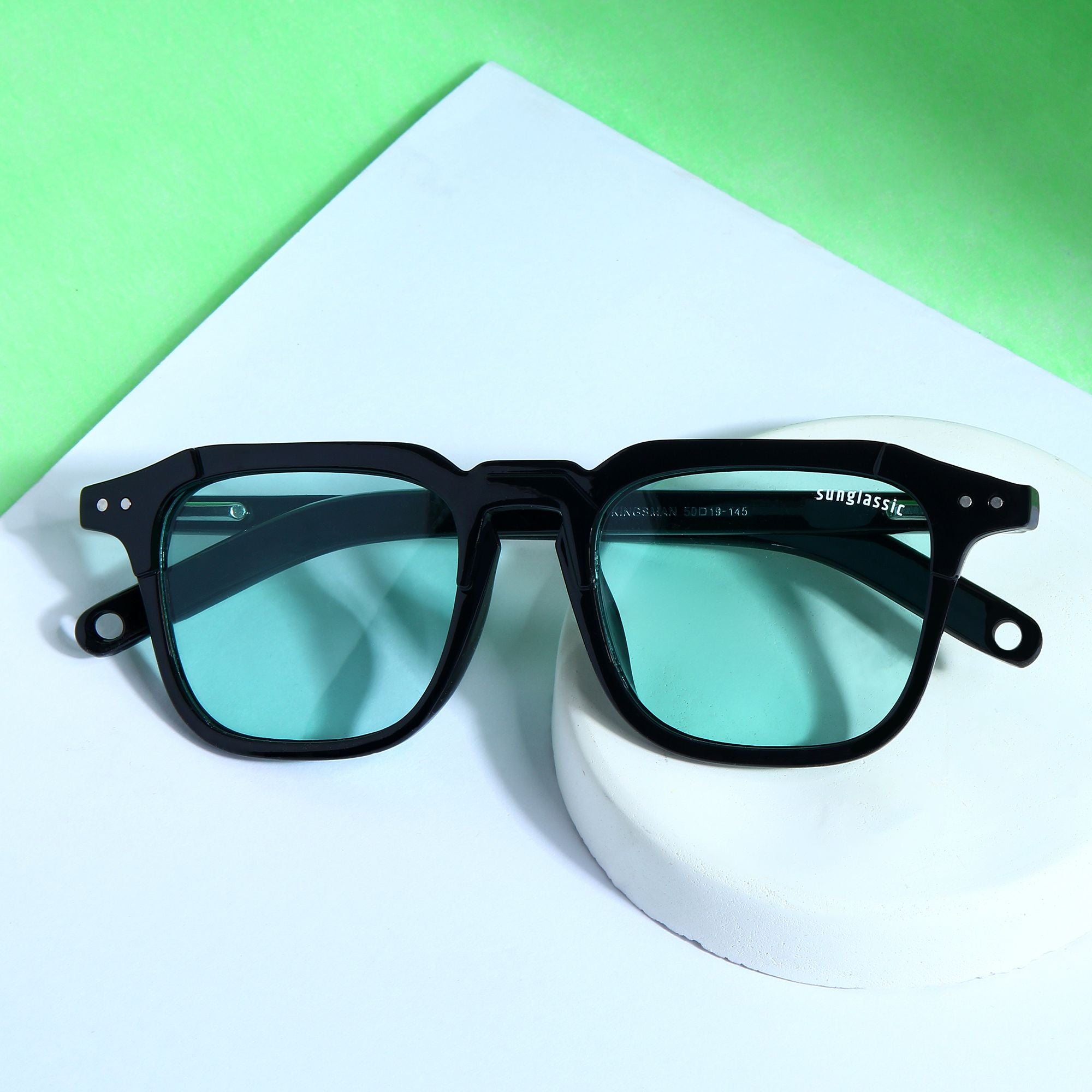 Kingsman black green square sunglasses top view - Sunglassic