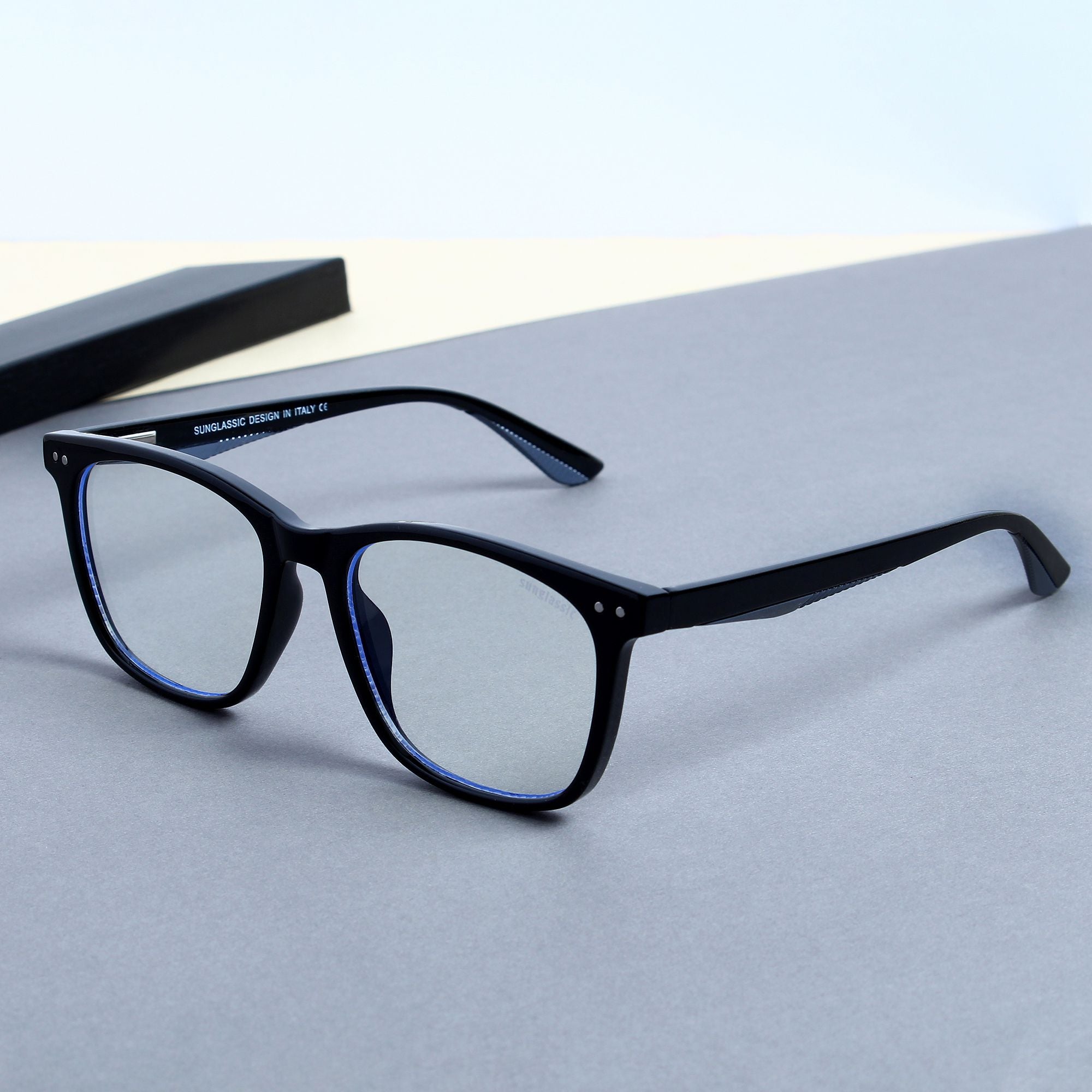 Marlton. Black Clear Anti-Blue Light TR90 Square Sunglasses